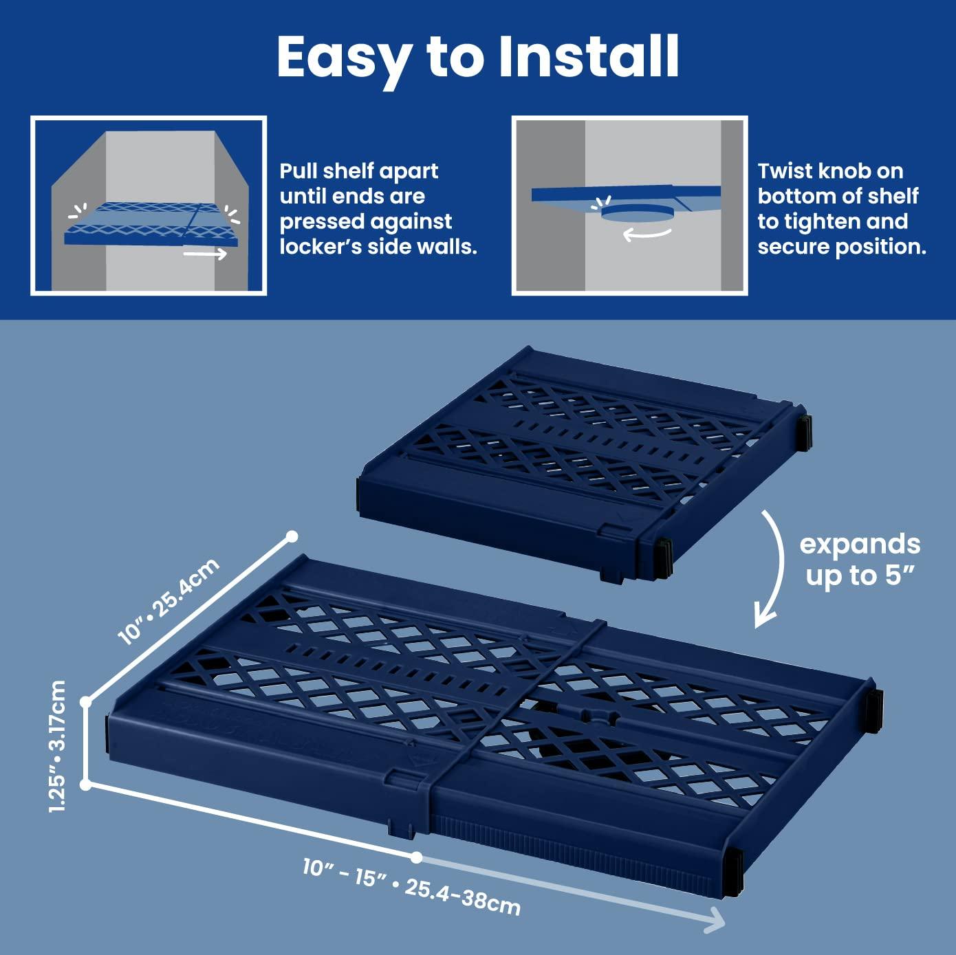 LockerMate LockerMate Adjust-A-Shelf Locker Shelf, Extends to Fit Your Locker, Easy to Use, Perfect for School, Office, Gym, Blue, 2-Pack