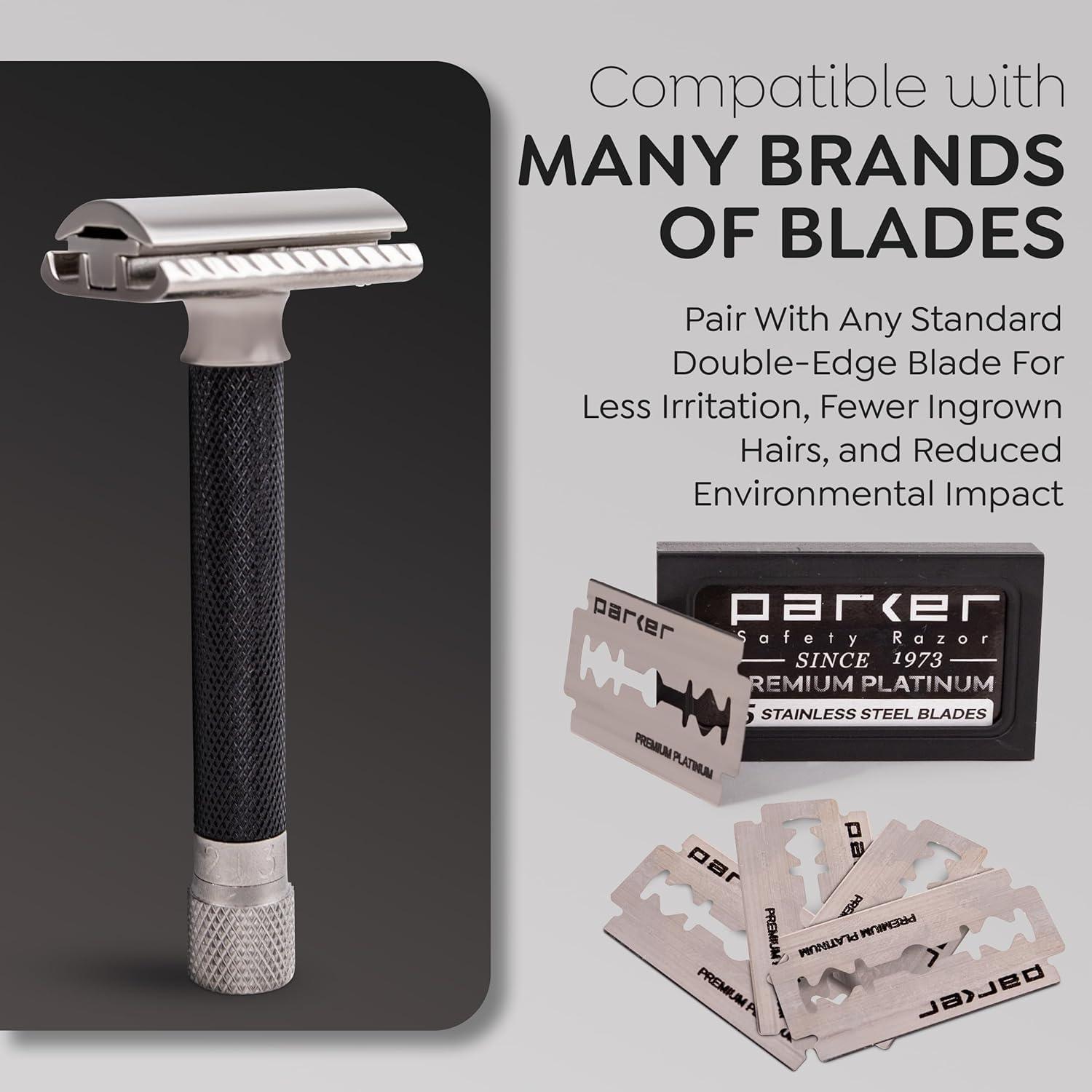 Parker Safety Razor The Parker Variant Adjustable Double Edge Safety Razor, Customize your Shave with a Turn of the Dial from Mild to Aggressive - 5 Blades Included (GRAPHITE GRAY)