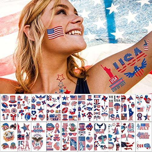 winthrop 20 Sheets 4th of July Temporary Tattoos for Women – Independence Day Waterproof Body Art Stickers
