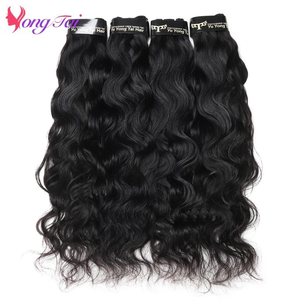 Yuyongtai Natural Wave Bundles Human Hair 18 20 22 24 Inch 100% Unprocessed 4 Bundles Brazilian Virgin Natural Wave Bundles Deals Human Hair