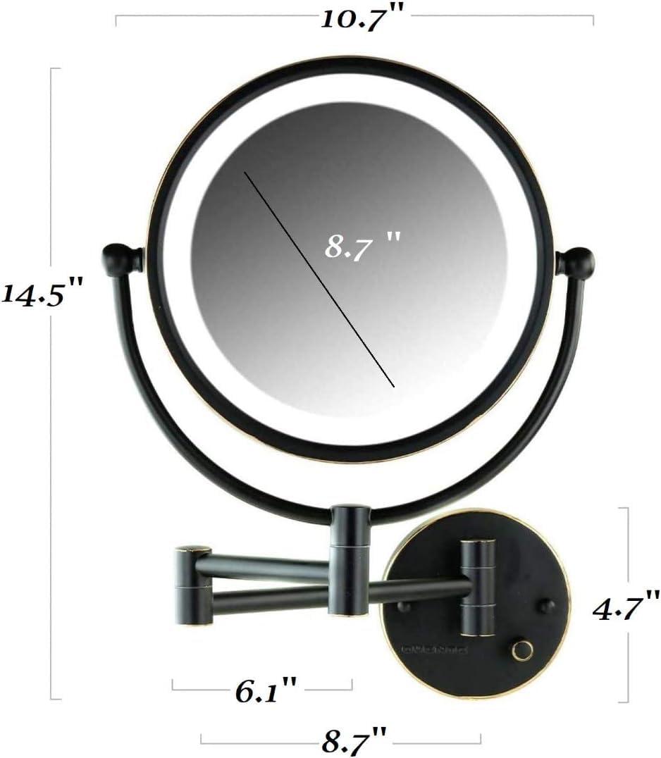 OVENTE OVENTE 9\" Lighted Wall Mount Makeup Mirror with 1X/7X Magnification, Double Sided Magnifying Vanity Mirror, LED Glow Light, 360 Swivel Design, Extendable & Folding Arm, Rubbed Bronze MPWD3185BZ1X7X