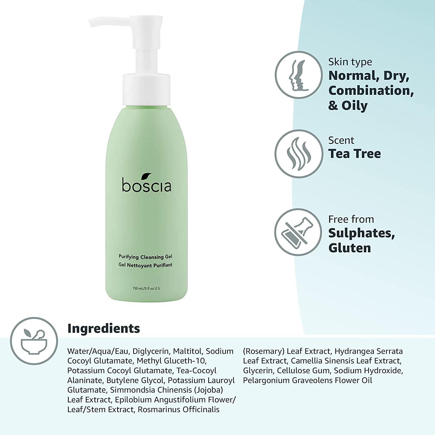 BOSCIA boscia Purifying Cleansing Gel - Vegan, Cruelty-Free, Natural and Clean Skincare | Daily Natural Purifying Deep Cleansing Gel Face Cleanser, 5 fl oz