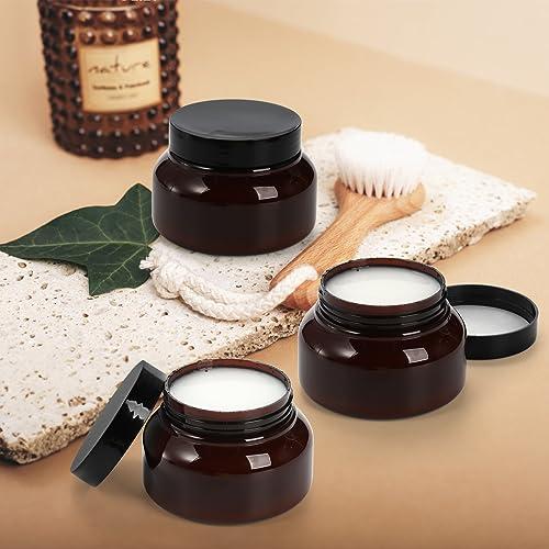 yarlung Yarlung 16 Pack 8 Oz Amber Plastic Jars with Lids, Brown Body Scrub Jars Empty Refillable Containers Round Low Profile Samples Jars for Lotion, Body Butter, Sugar Scrub, Cream