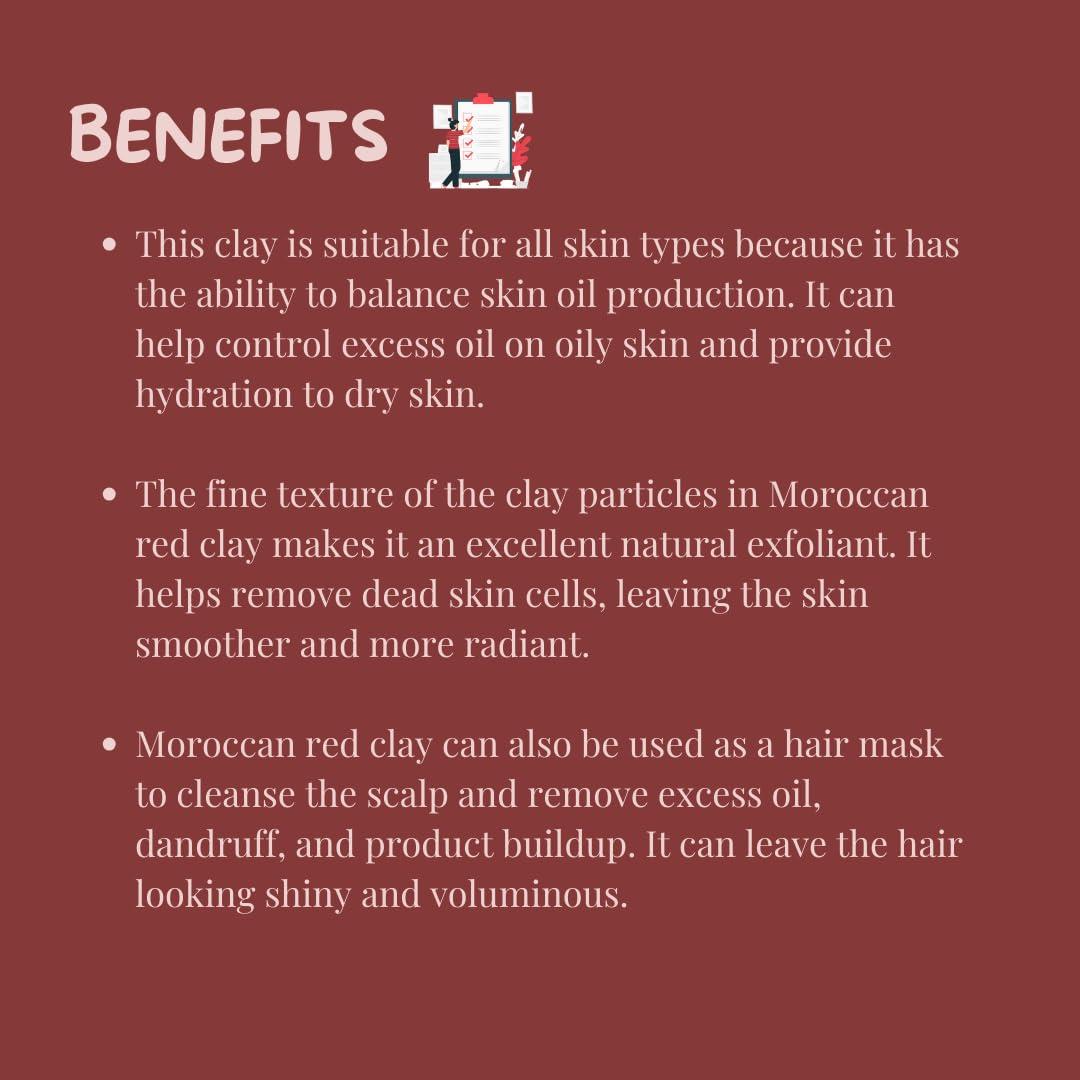 meesha meesha Moroccan Red Clay Powder Red Clay | 3.5 oz (100g) | Detoxifying, cleansing, oil-absorbing, hair-conditioning clay | DIY face masks, body scrubs, dry shampoo, hair shampoo| 100% Natural