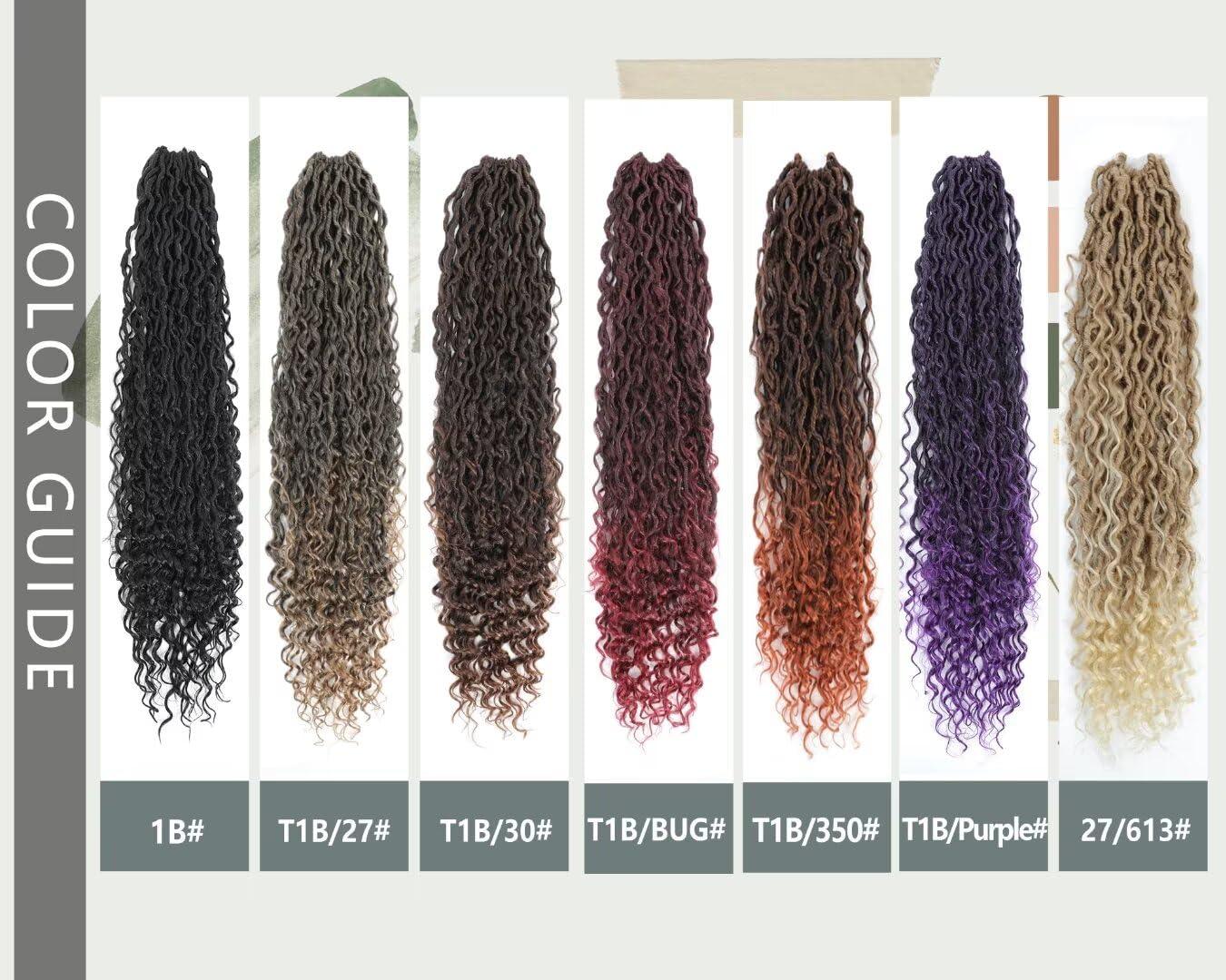 Alimiriam Long Goddess Locs Crochet Hair 8Packs 30inch Ombre Blue River Curls Crochet Hair Boho Faux Locs Wavy Crochet Curly Hair with Curly Ends Synthetic Hair Extensions(30\" 8Packs T1B/blue#)