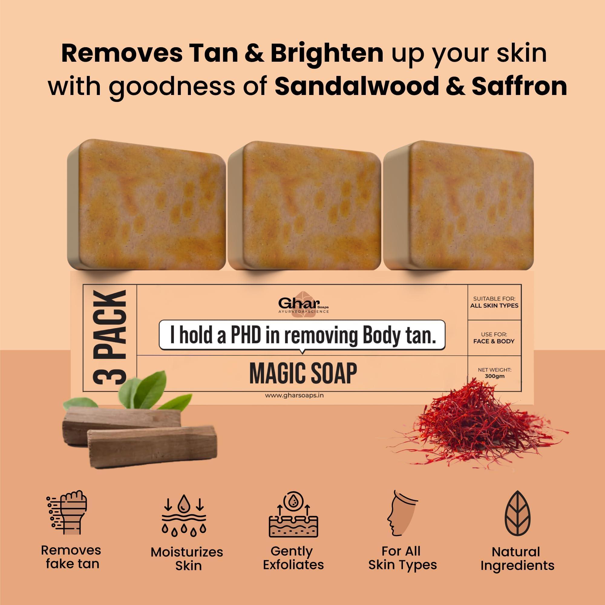 GHAR SOAPS GHAR SOAPS Sandalwood & Saffron Magic Soaps For Bath | Paraben Free | Chandan & Kesar Bath Soap | Handmade Soaps For Glowing | Skin lightening Soap For Men & Women (10.58)