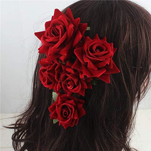 ShiQiao Spl Rose Flower Hair Clip 3D Red Roses Flower Hair Accessories Comb Piece for Girls Women Bride Wedding Hair Clip Flamenco Dancer Hairpins Headwear Barrette Styling Tools Accessories