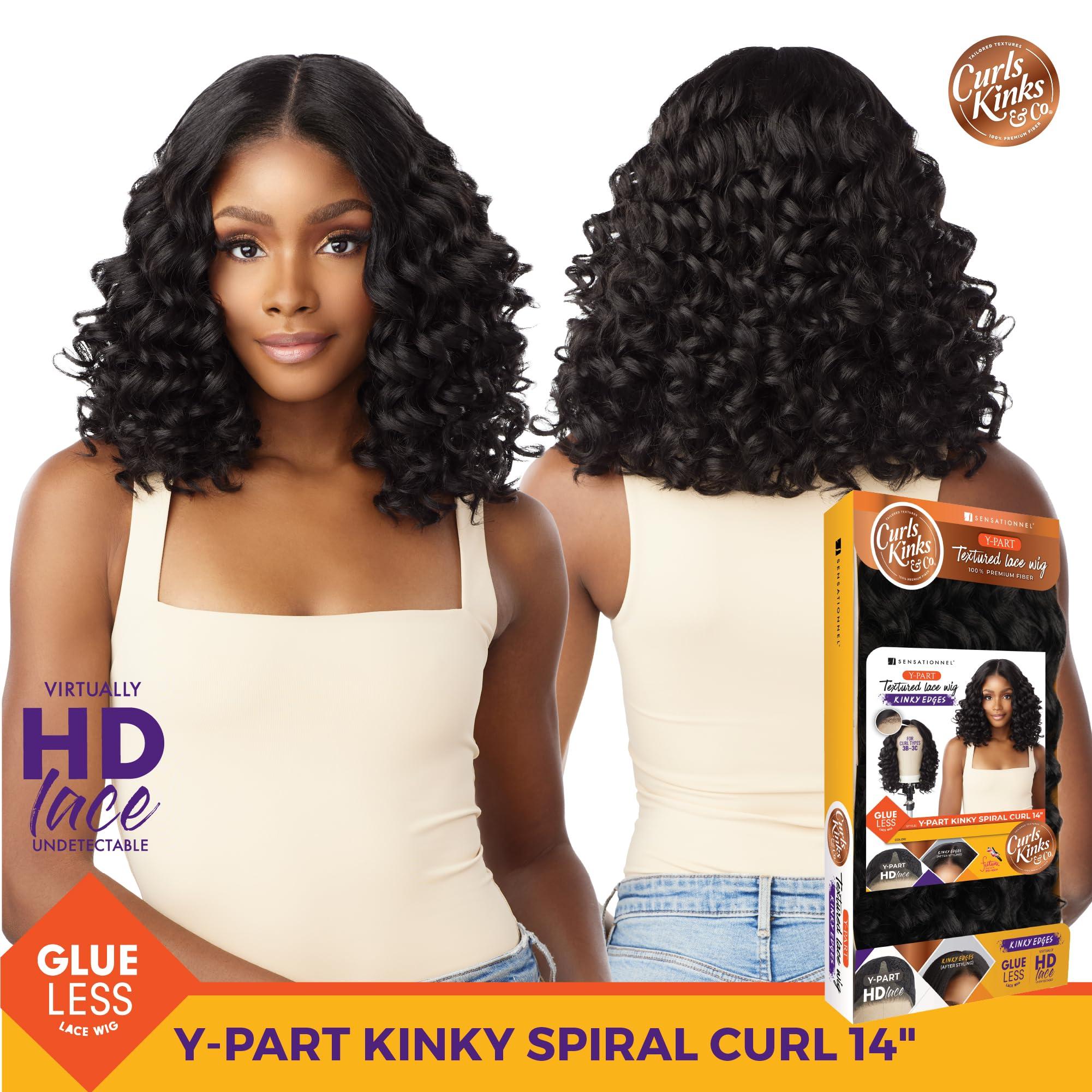 Sensationnel Sensationnel Curls kinksandco kinkyedges wig - kinky spiral curl 14 inch y part lace natural kinkytexture edged hairline for natural 3c to 4c hair textures (BALAYAGECHOCOLATE)