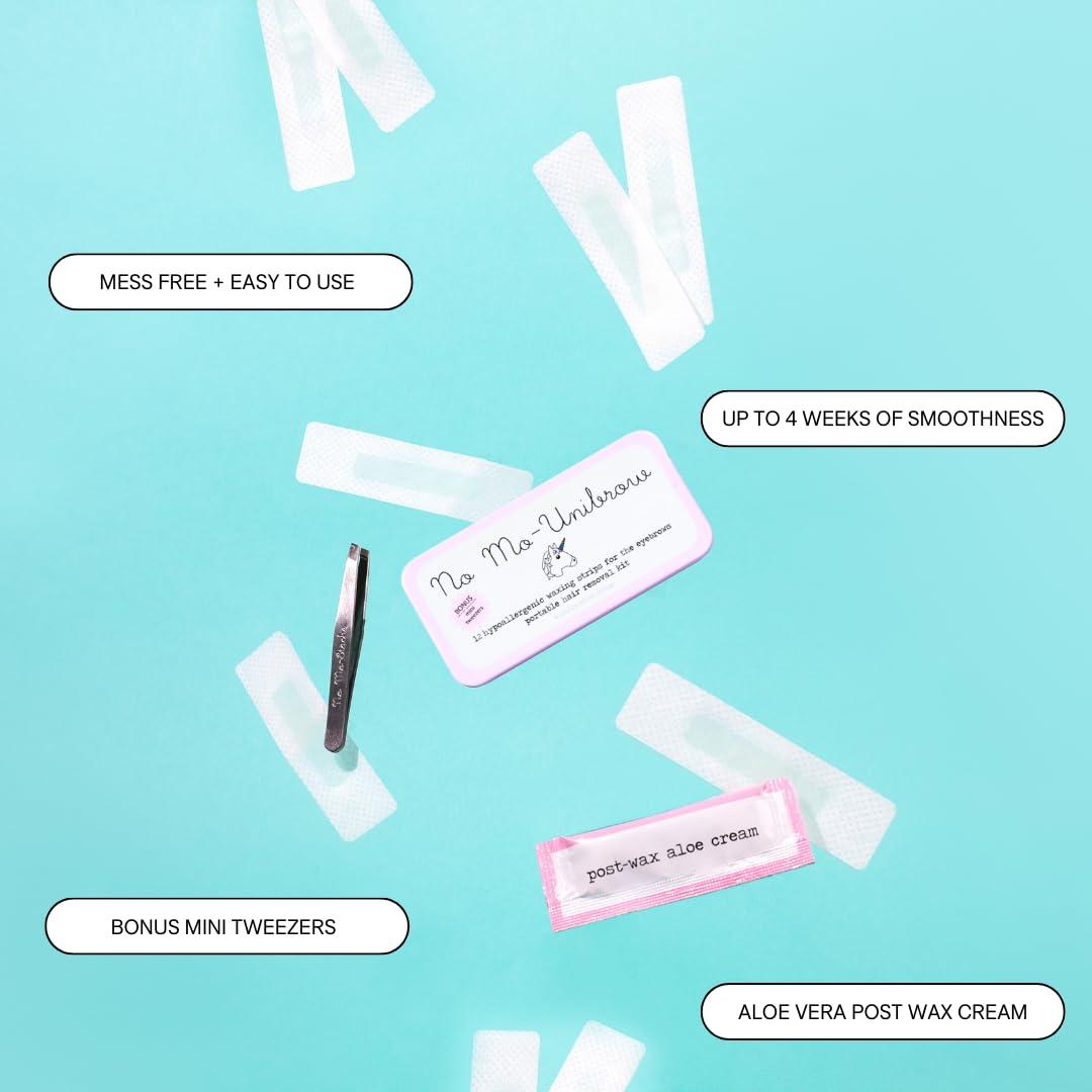 No mo-stache No Mo-Stache Great Face Bundle - Hypoallergenic Waxing Strips For Facial Hair and Eyebrows - 48 Waxing Strips For Lip and Brows Hair Removal + Post Wax Aloe Cream + Handheld Heartshaped Mirror