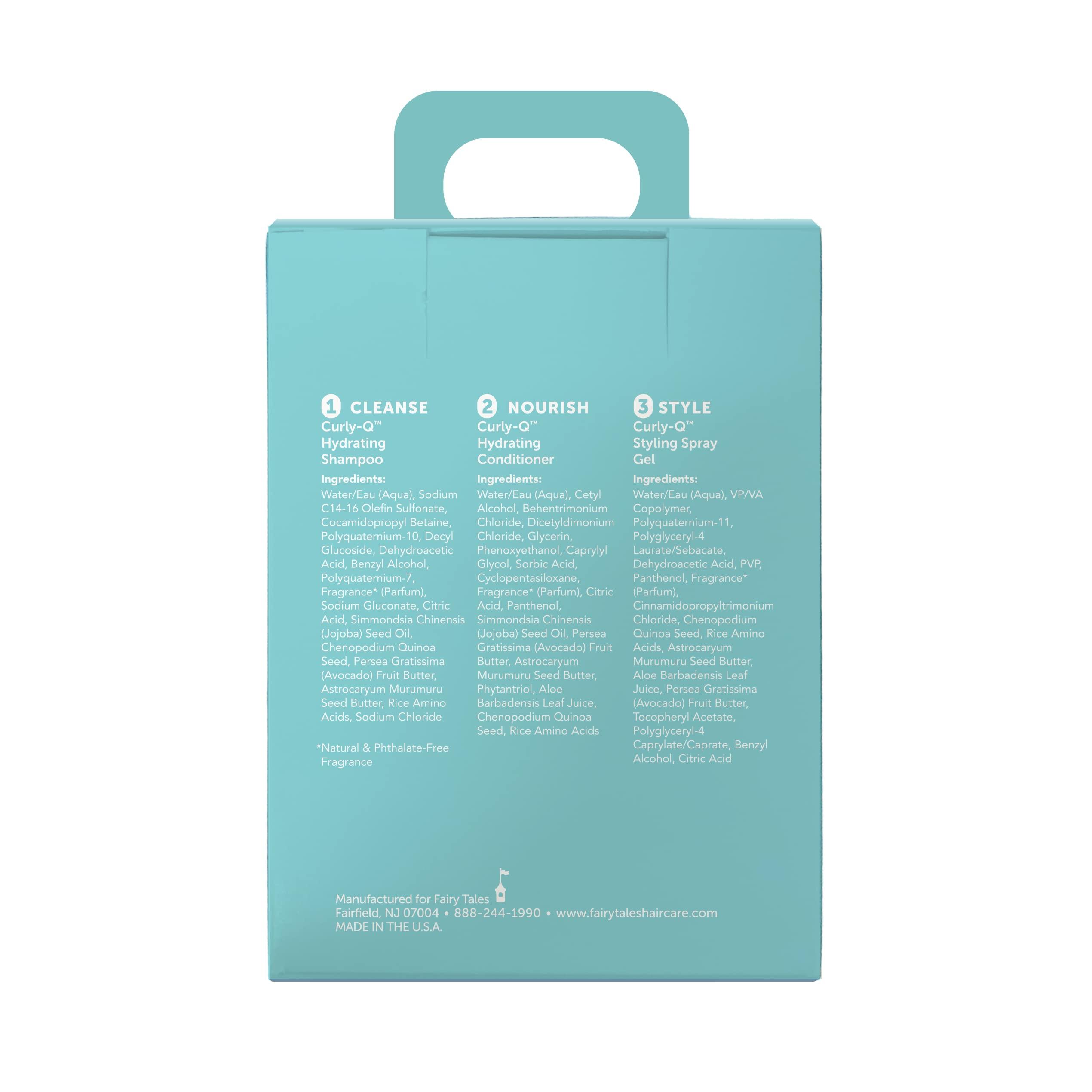 Fairy Tales Fairy Tales Curly Q Daily Hydrating Shampoo, Conditioner, Spray for Normal, Damaged, Curly, Color Treated, All Hair - Hydrating Kids Travel Kit with Murumuru butter, Aloe, Rosemary - 3.3oz (Pack of 3)