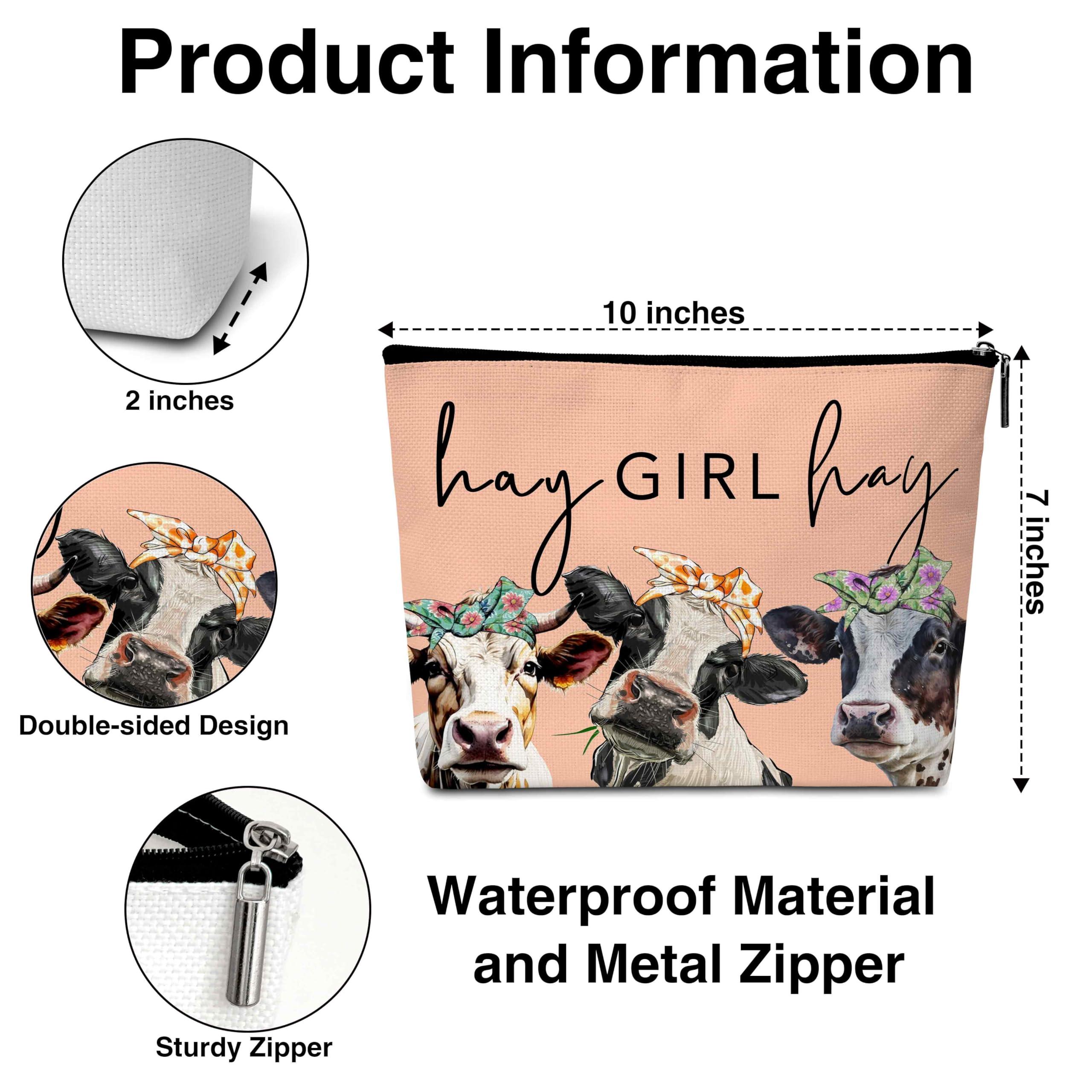 Beshoul Cow Print Stuff Cow Gifts Makeup Bags for Women, Large Capacity Travel Cosmetic Bag with Zipper, Small Makeup Pouch Cute Cow Accessories - B06