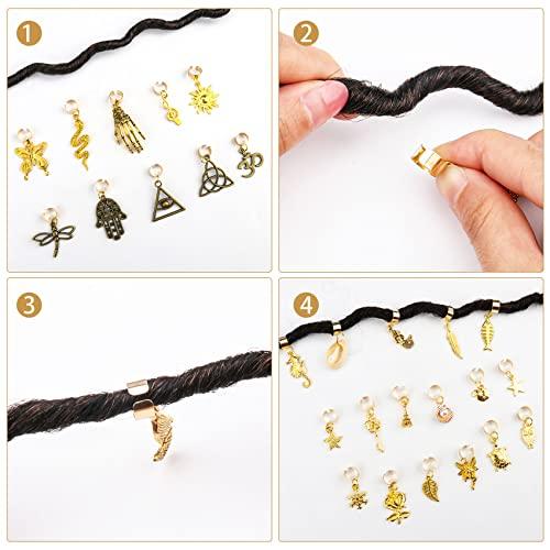 JALANCY 40 Pcs Locs Hair Jewelry Braids Hair Clips Adjustable Hair Cuffs African Style Dreadlocks Hair Beads Butterfly Shell DIY Hair Pendant Charms Hair Decoration for Locs Accessories (Gold and Bronze)