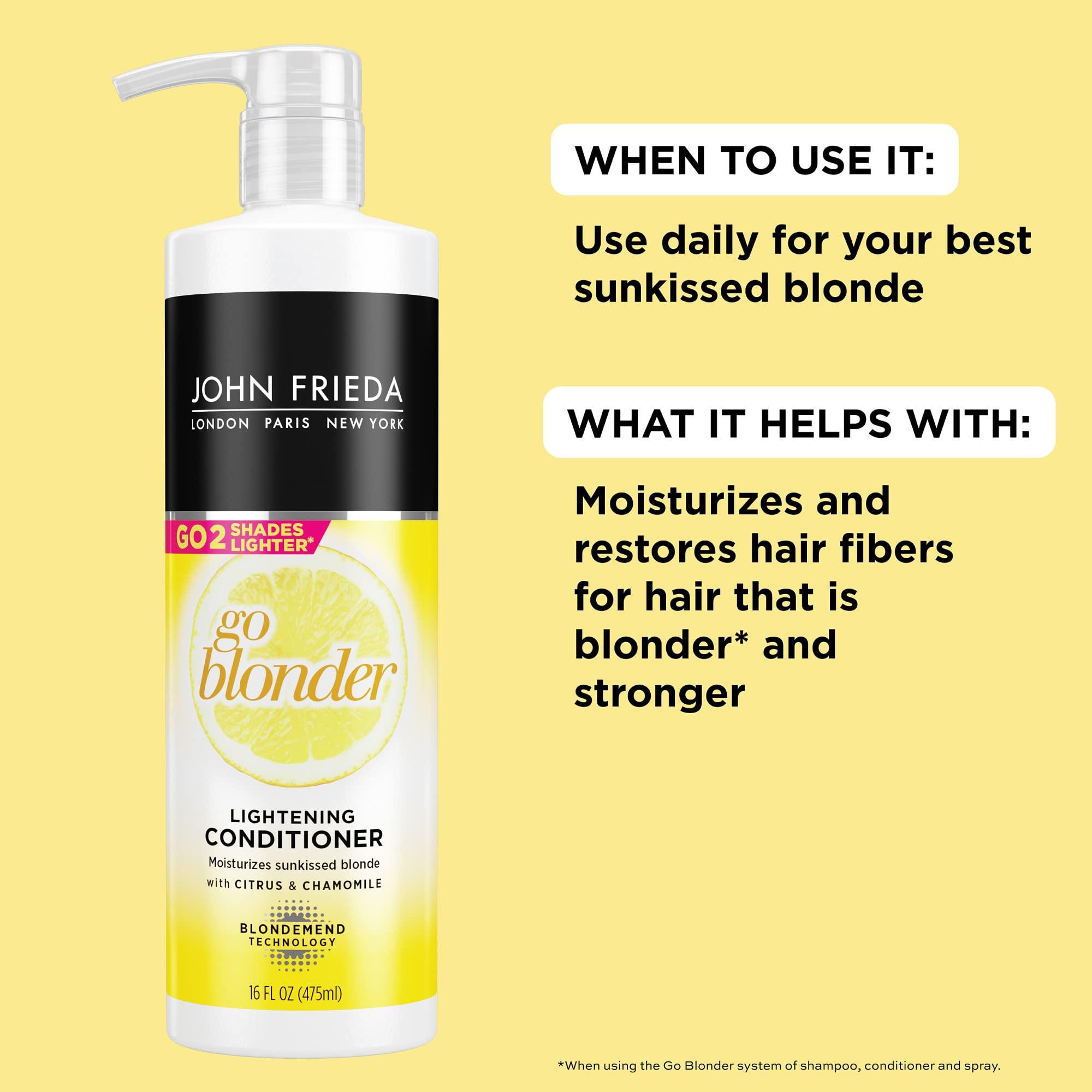John Frieda John Frieda Go Blonder Lightening Conditioner, Gradually Lightens Blonde Color, For Natural or Color-Treated Hair, Formulated with Citrus and Chamomile, Paraben Free, 16 Oz