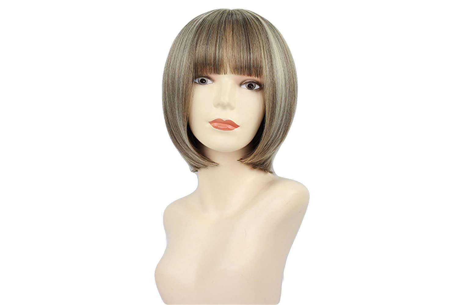 MSHUI MSHUI pixie Cut Wig Bob Wavy Natural Looking hair for Women (Flaxen)