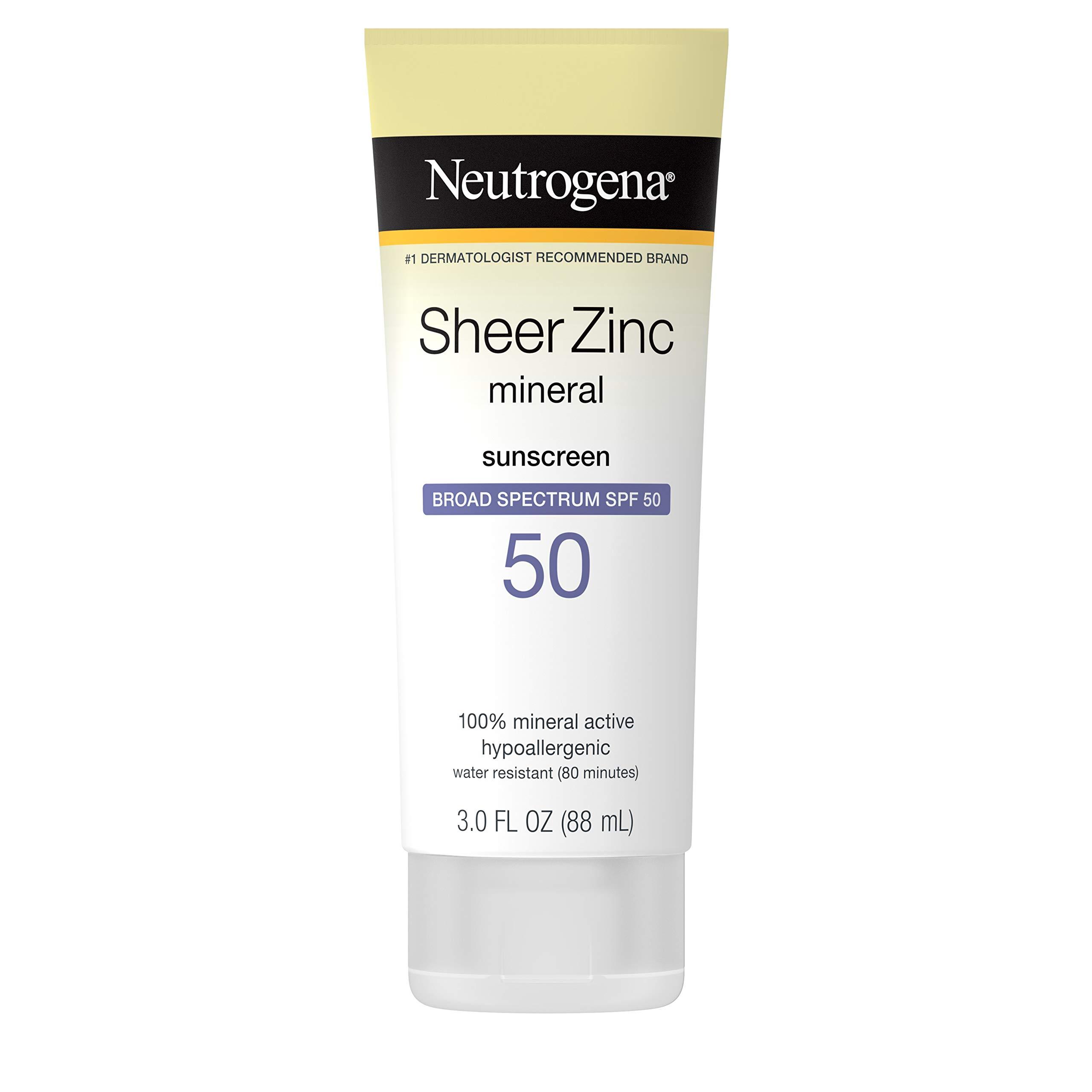 Neutrogena Neutrogena Sheer Zinc Oxide Dry-Touch Sunscreen Lotion with Broad Spectrum SPF 50, Water-Resistant, Hypoallergenic & Non-Greasy Mineral Sunscreen, 3 fl. oz
