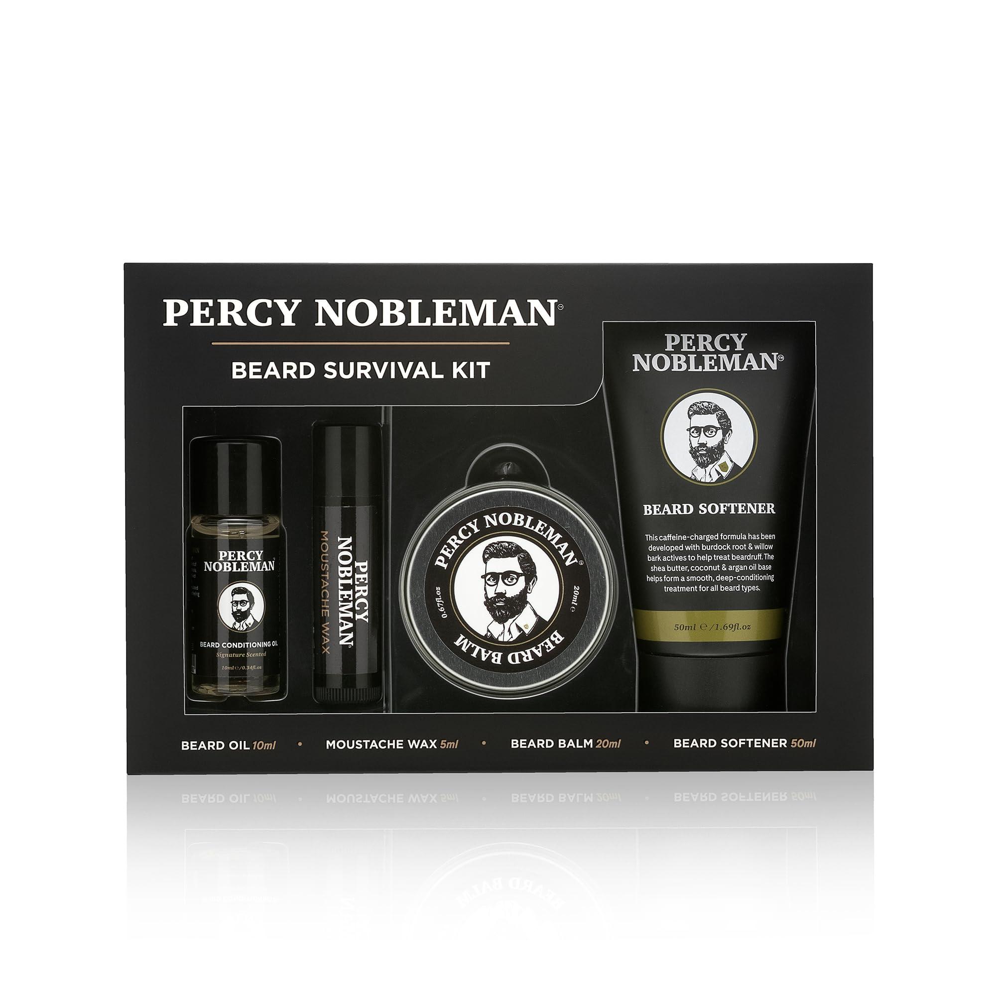 Percy Nobleman Percy Nobleman Beard Survival Kit, a Beard Grooming Kit containing a scented beard oil, beard balm, moustache wax, and a beard softener