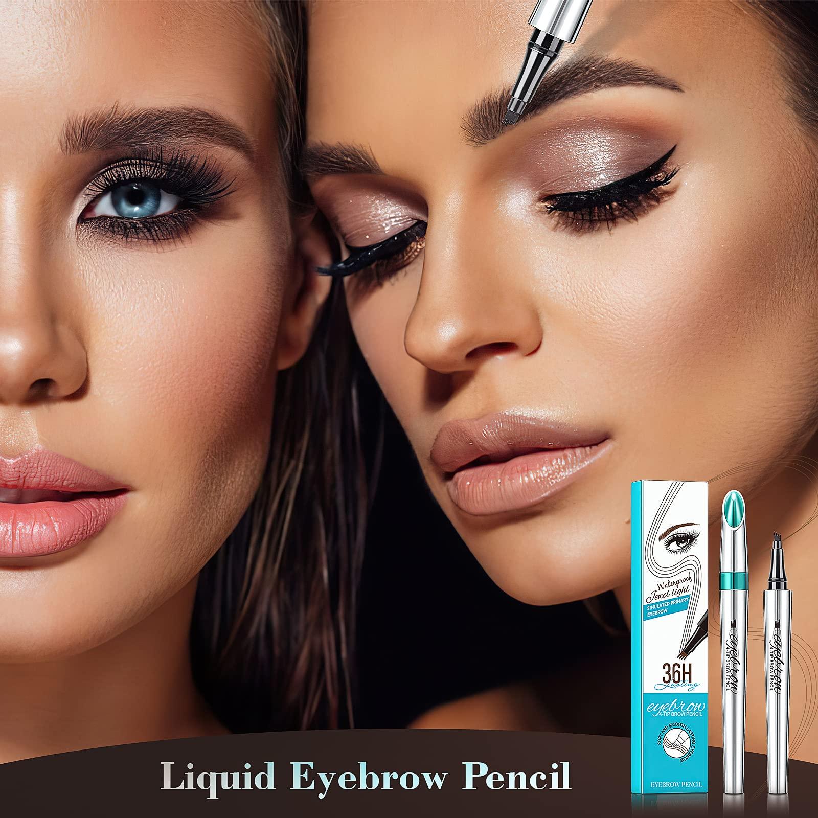 OETUIOW Eyebrow Pencil Eyebrow Microblading Pen - Eye Makeup Eyebrow Pen Micro 4 Point Brow Pen Lift & Snatch Eyebrow Microblading Pen Long-Lasting Waterproof Natural Eyebrow Hair (Black)