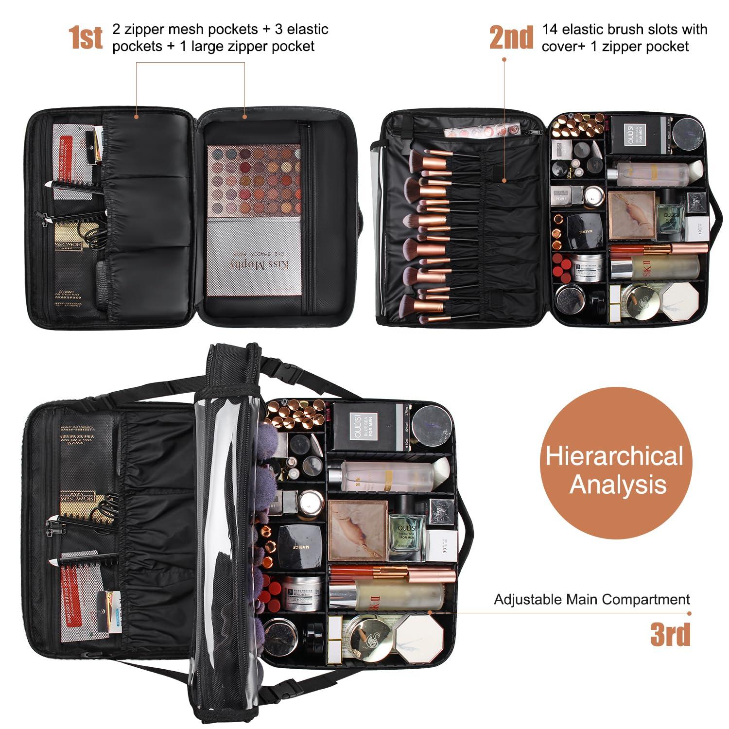 Relavel Relavel Hairstylist Rolling Case with Extra Large Makeup Case with Plastic Dividers, Hairstylist Traveling Bag with 4 Wheels, Heat Insulation Full Layer, Travel Makeup Train Case Makeup Artist Bag