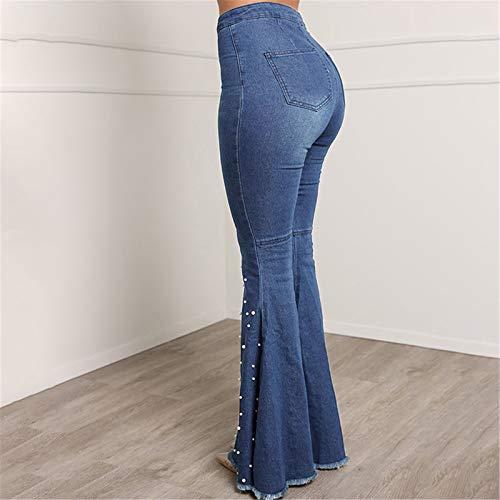 Generic2021 Generic Women's Button Fly Flare Jeans Women Bell Bottom Pants Raw Hem Denim Pant Flared Leg Long Trouser with Button Decor (Small,Blue)