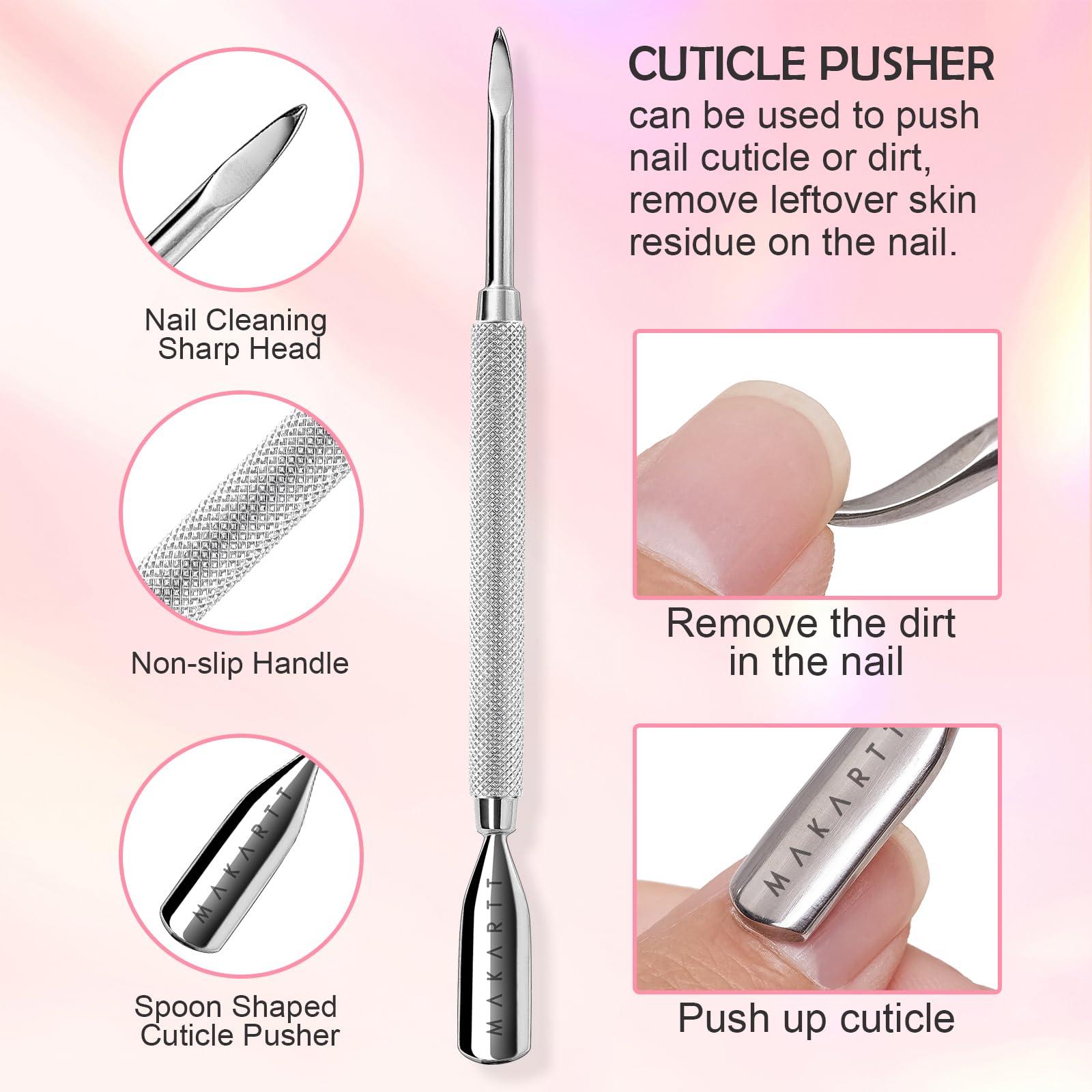 Makartt Makartt Cuticle Trimmer with Cuticle Pusher, Silver Nail Trimmer Nail Care Manicure and Pedicure Kit with Stainless Steel Cuticle Nipper and Dual End Nail Pushers for Home Salon Use (Pack of 3 PCS)