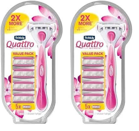 Schick Hydro Silk Schick Quattro For Women, Womens Razor Value Pack, Including 1 Razor Handle and 5 Razor Refills (Pack of 2)
