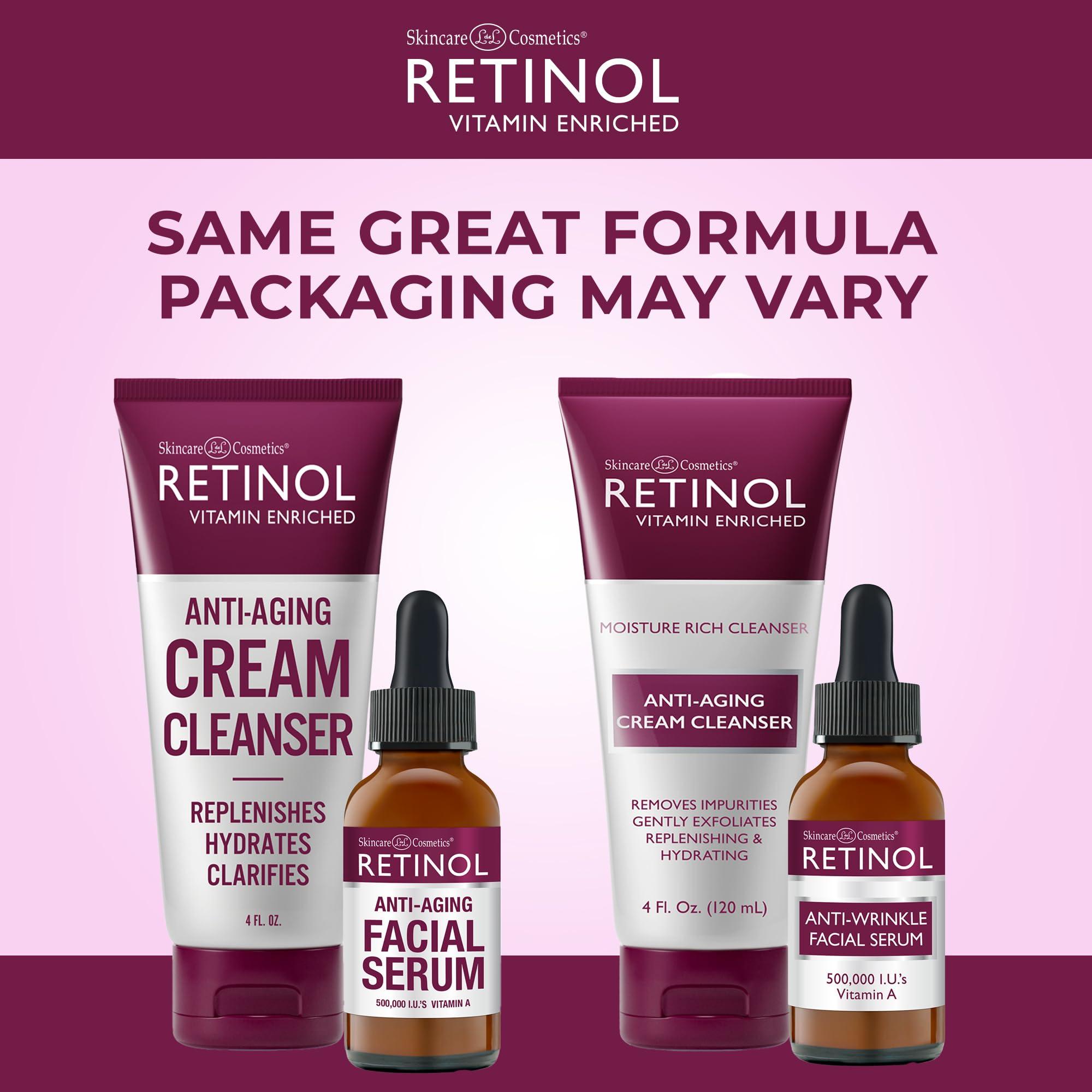 Retinol Retinol Anti-Wrinkle Facial Serum Vitamin-Enriched, Smoothes Fine Lines & Wrinkles + Retinol Anti-Aging Cream Cleanser Daily Deep Cleansing Facial Wash Exfoliates & Moisturizes.