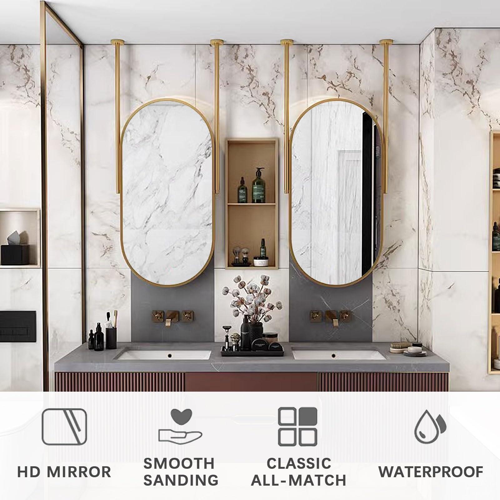 Drsyffsup Drsyffsup Ceiling Mounted Mirror, Large Oval Shower Mirror Fogless Shaving Vanity Mirror Wall Hanging Mirror with Ceiling-Mounted Boom and Metal Frame Floating Bathroom Mirrors (Size : 50cmx70cm)