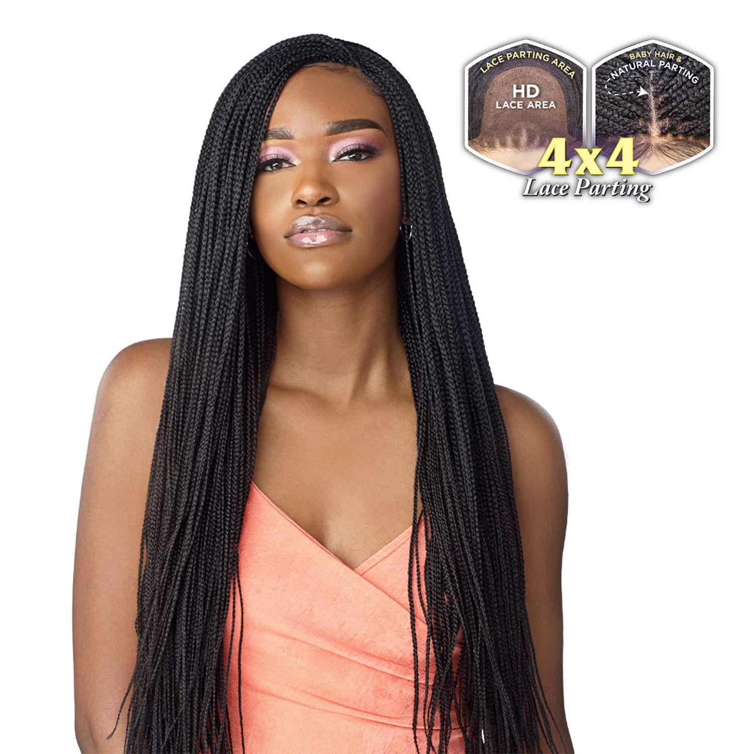 Sensationnel Sensationnel Braided Swiss Lace Wig Cloud 9 4X4 Lace Parting Micro Box Braid 28\" (1-pack, T1B/BG)