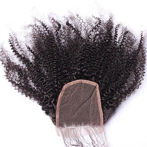 beauty youth Afro Kinky Curly Lace Closure Human Hair 4"x4"Size Free Part Top Full Frontal Closure Piece with Baby Hair Remy Hair Extension 10"inch