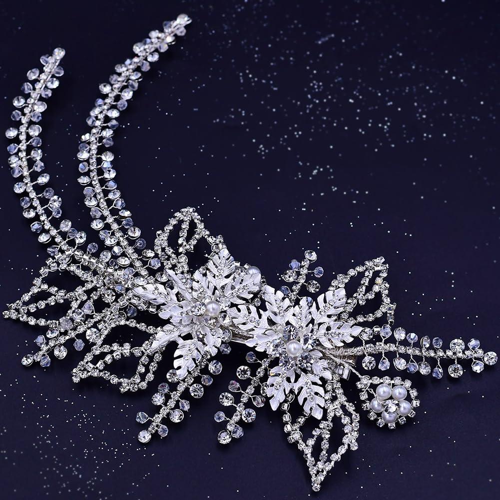 BREWEL Crystal headwear bridal headband diamond headpiece wedding hair accessories for prom (SLIVER)