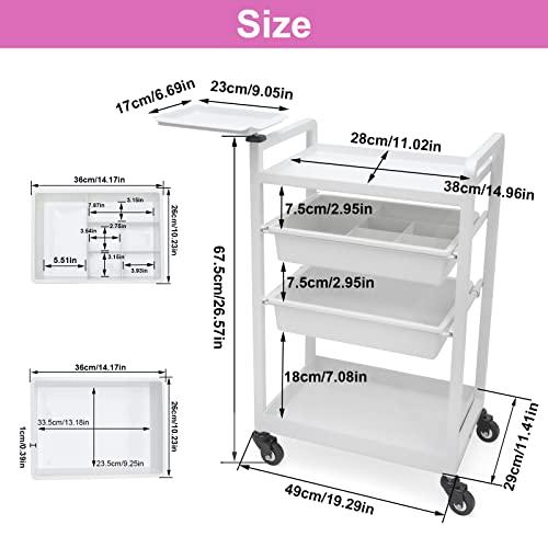 Elitzia Lash Cart Beauty Eyelashes Cart Organizer Esthetician Utility Trolley Salon Spa Rolling Trolley with Wheels Metal Storage Tray Fully Assembled 4 Drawers White Elitzia ETST19