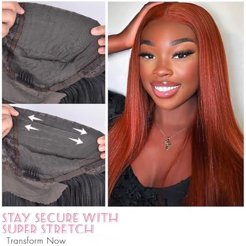 MURAME MURAME 26Inch Lace Front Ginger Wig,Pre-Plucked 13x4x1 Synthetic HD Lace Front Wigs for Women Long Straight Glueless Ready to Wear Wig Orange Ginger Wig