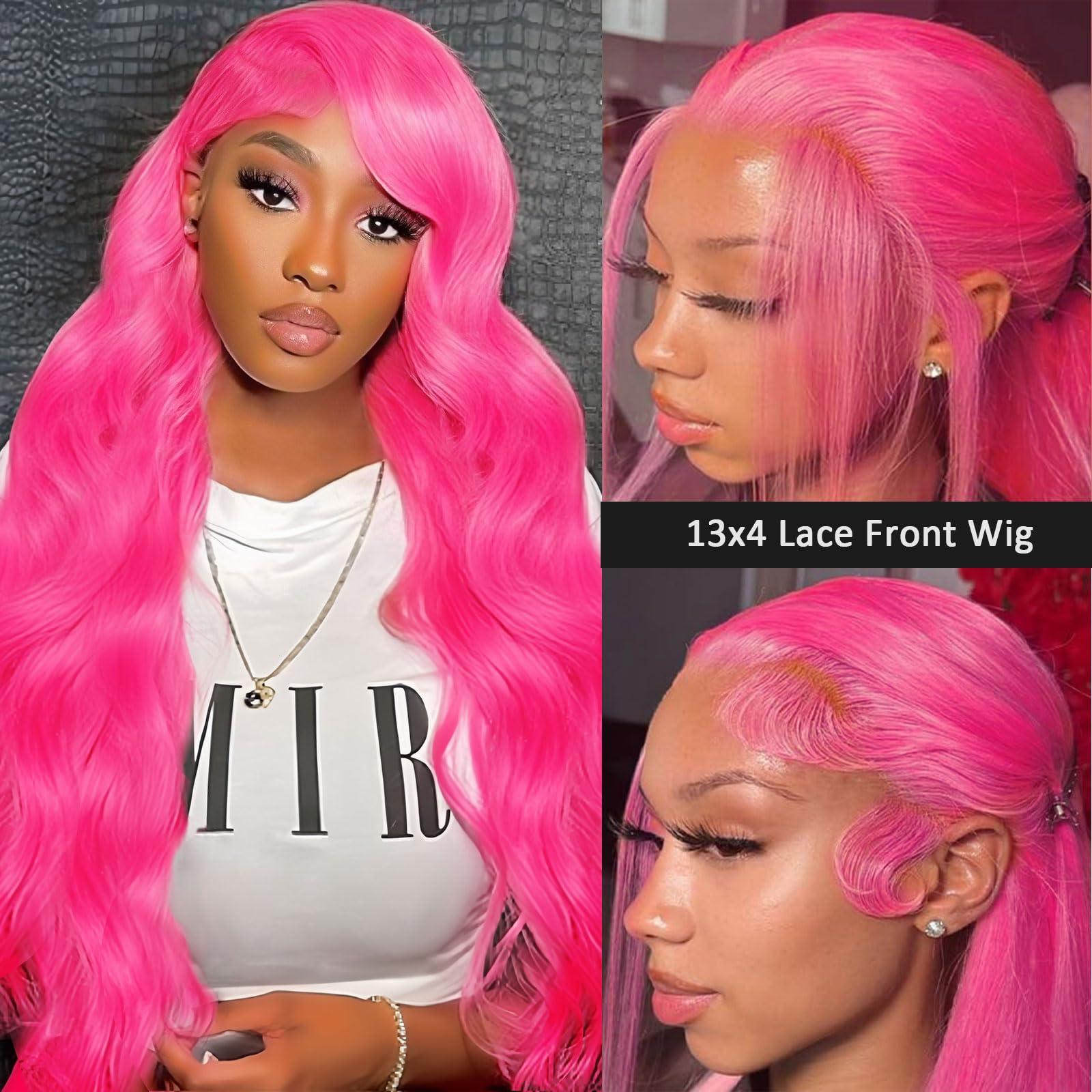 Cloudeer 26 Inch Pink Wig Human Hair 13x4 Body Wave HD Lace Front Wigs Human Hair Pre Plucked Pink Human Hair Lace Front Wigs Colored 180 Density Pink Frontal Wigs Human Hair Pink Lace Front Wig Human Hair
