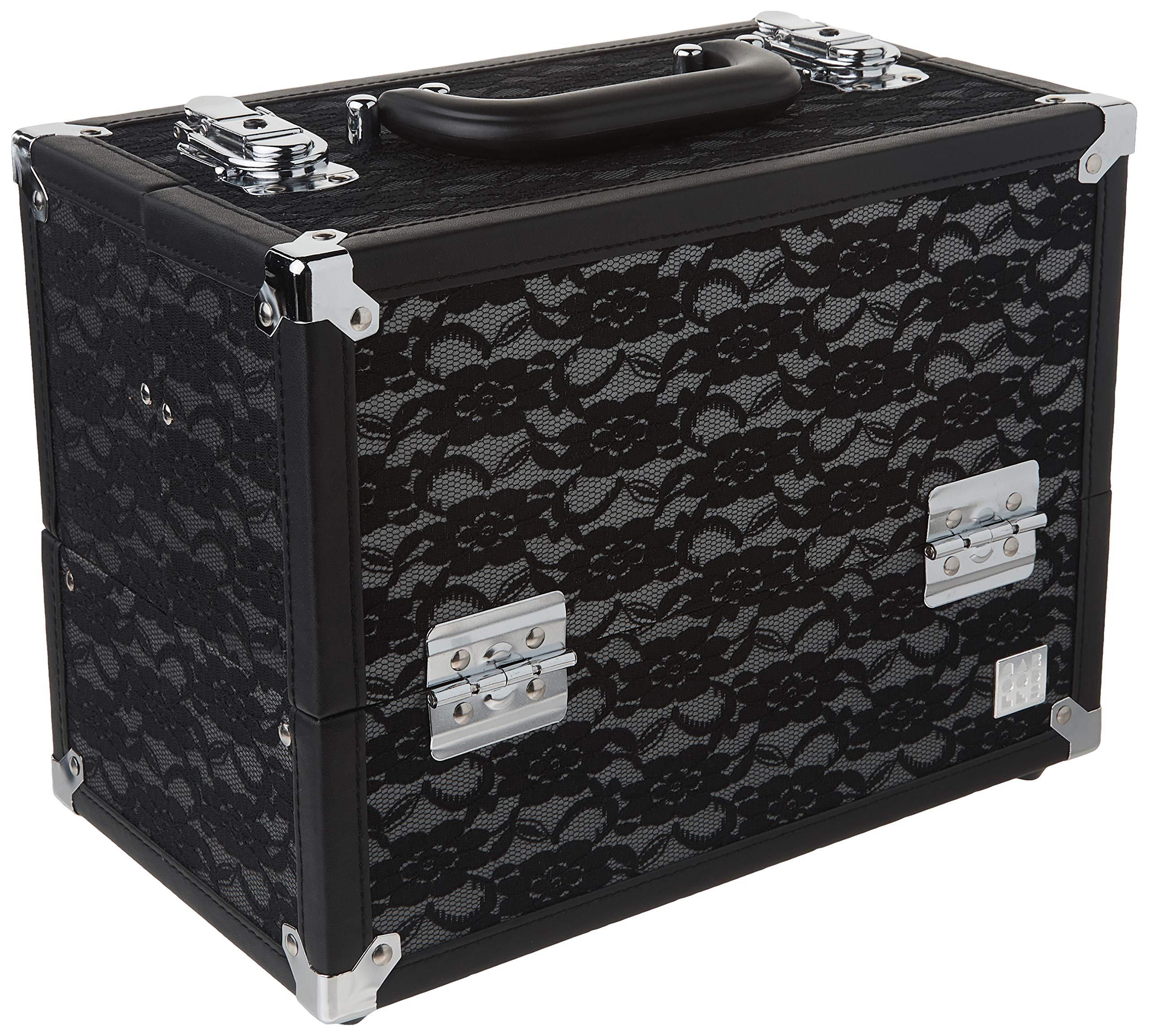 Caboodles Caboodles Make Me Over 4 Tray Train Case, Cosmetic Storage Case & Organizer, Black Lace, 3.5 Lb