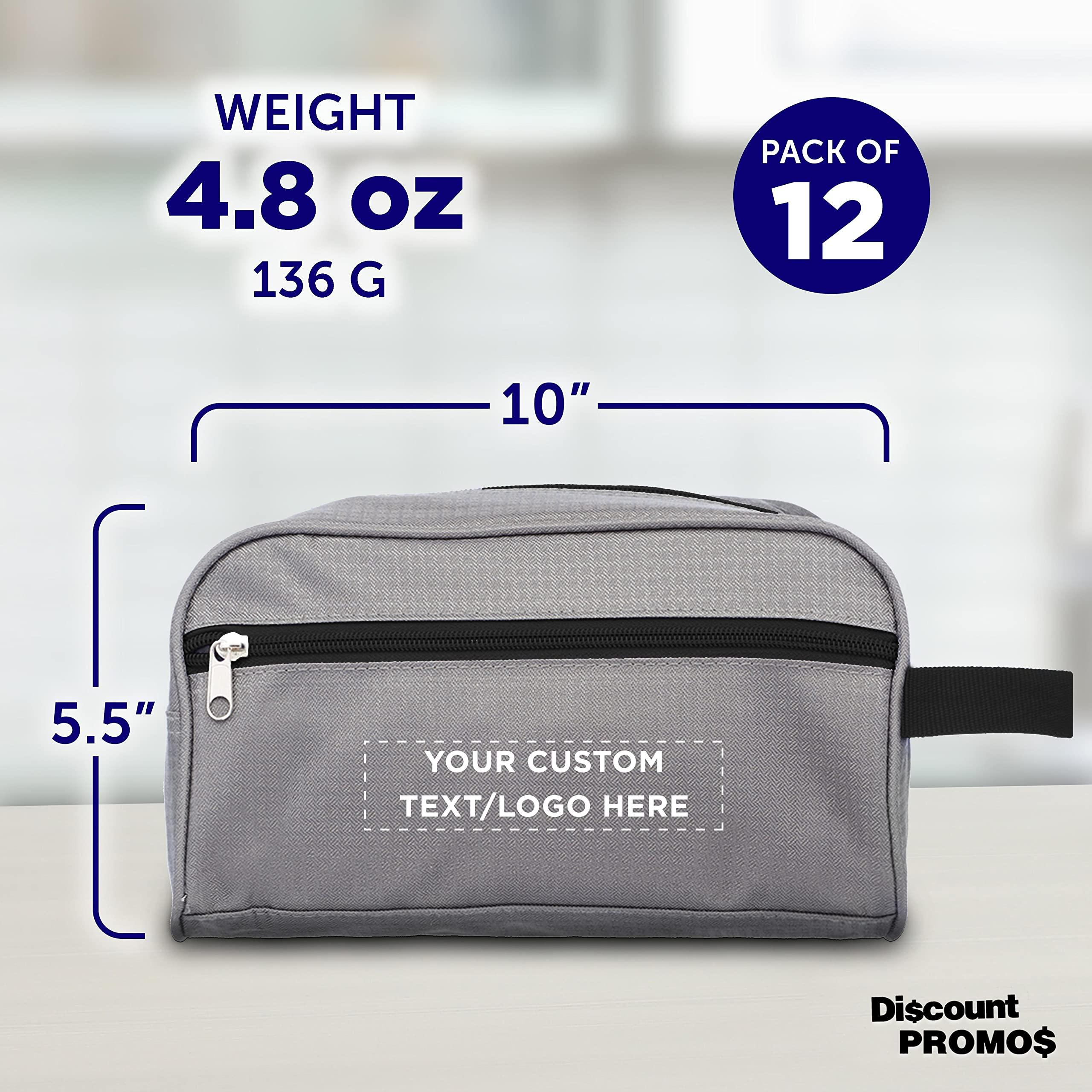 DISCOUNT PROMOS DISCOUNT PROMOS Custom Travel Two Tone Toiletry Bags with Handle Set of 12, Personalized Bulk Pack - Versatile, Bring Everywhere You Go, Perfect for Travelling or Even at Home - Gryblk - 10\"X5\"X5.5\"
