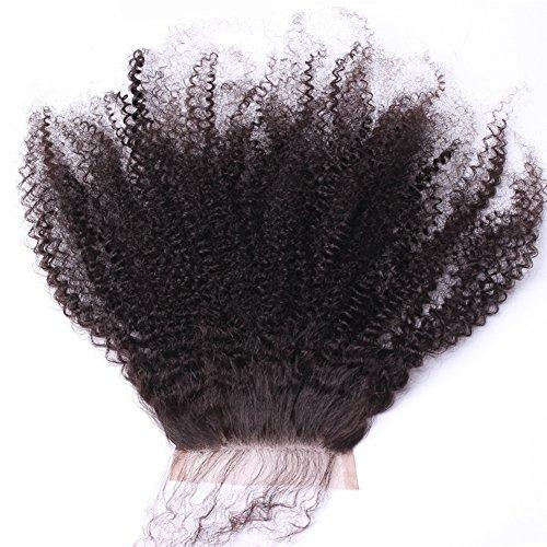 beauty youth Afro Kinky Curly Lace Closure Human Hair 4"x4"Size Free Part Top Full Frontal Closure Piece with Baby Hair Remy Hair Extension 10"inch