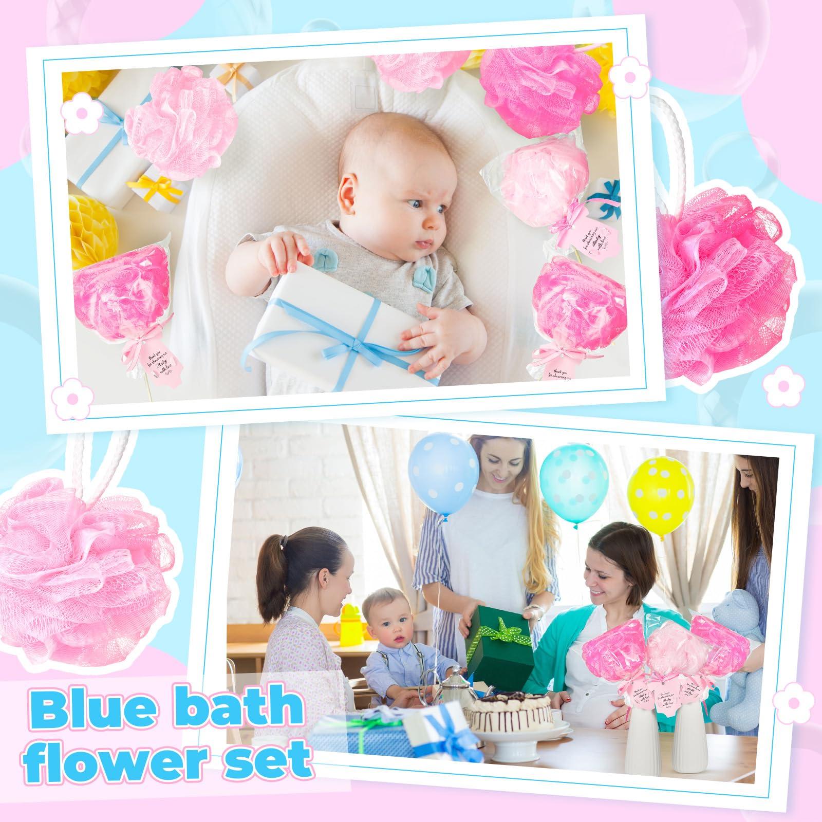 Pickmesh Pickmesh 24 Sets Baby Shower Party Favors for Guests, 30g Baby Loofah Sponge Bulk with Tags Kit, Table Centerpieces for Boys Girls Baby Shower Gender Reveal Party Game Prize Return Gift(Pink)