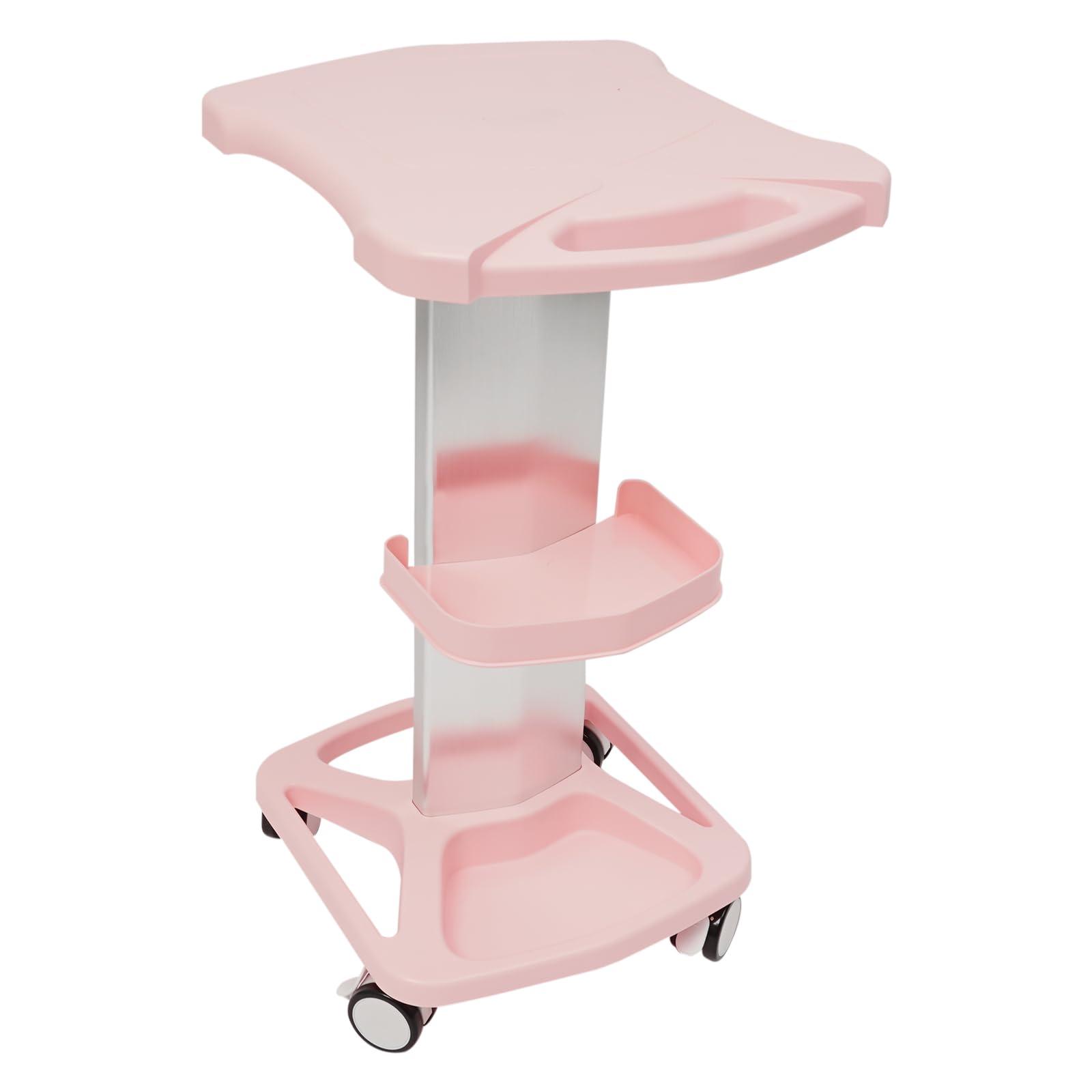 InnaMall Salon Trolley Cart, Aluminum Alloy Rolling Salon Trolley with Wheels Pink Beauty Spa Trolley Cart Tattoo Roller Tray Beauty Cart Salon Storage Mobile Carts for Trolley Holder Tool Cart Load 33Lbs