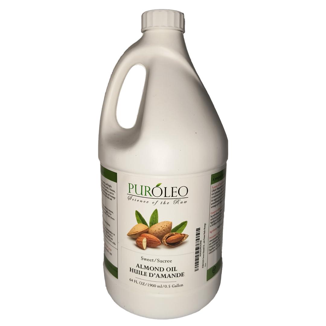 PURLEO PUROLEO Sweet Almond Oil 64 Fl Oz/1900 ML 100% Natural and Pure | Moisturizer & Carrier Oil | Beauty & DIY Blends, Massage Oil, Body Oil, Hair Oil and Baby Oil | Made from Almonds raw