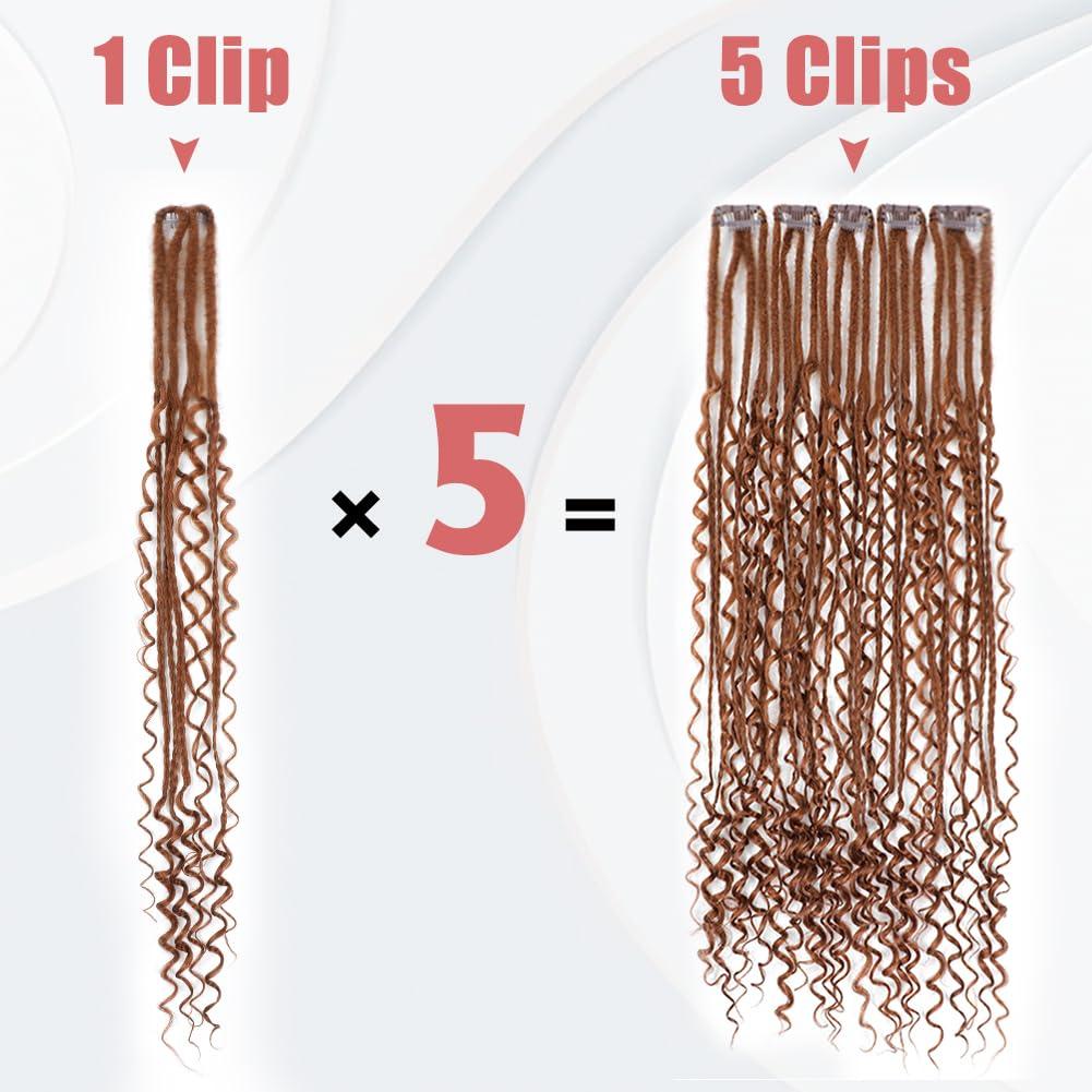 Ajsowju Ajsowju Boho Dreads Clip in Dreadlock Extension 5PCS 20 Strands Clip in Boho Dreadlock 24inches Thin Soft Dread Extenisons for Women (30#,Boho)