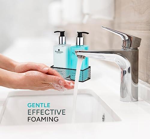 Pecksniff\'s Pecksniffs Kitchen Soap Dispenser Set, Moisturizing Liquid Hand Soap Lotion Set for Kitchen Sink Bathroom Countertop with Black Metal Mesh Caddy, 10.14 Fl oz (Sandalwood and Vanilla)