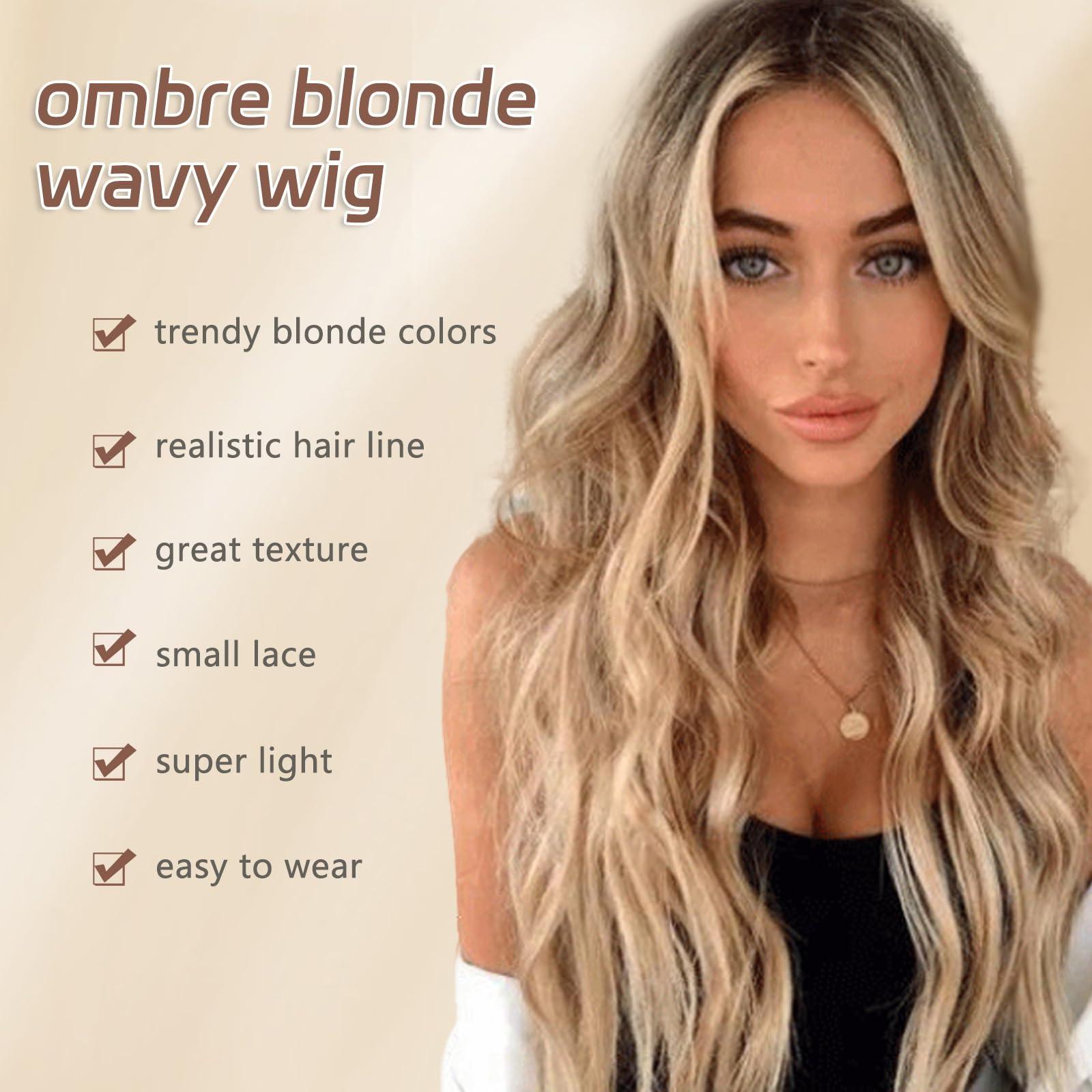 BEAUTIFA BEAUTIFA Dirty Blonde Wig, Long Blonde Wavy Wigs for Women 26 Inch Middle Part Natural Curly Synthetic Wig Heat Resistant Fiber Wig for Daily Party Use