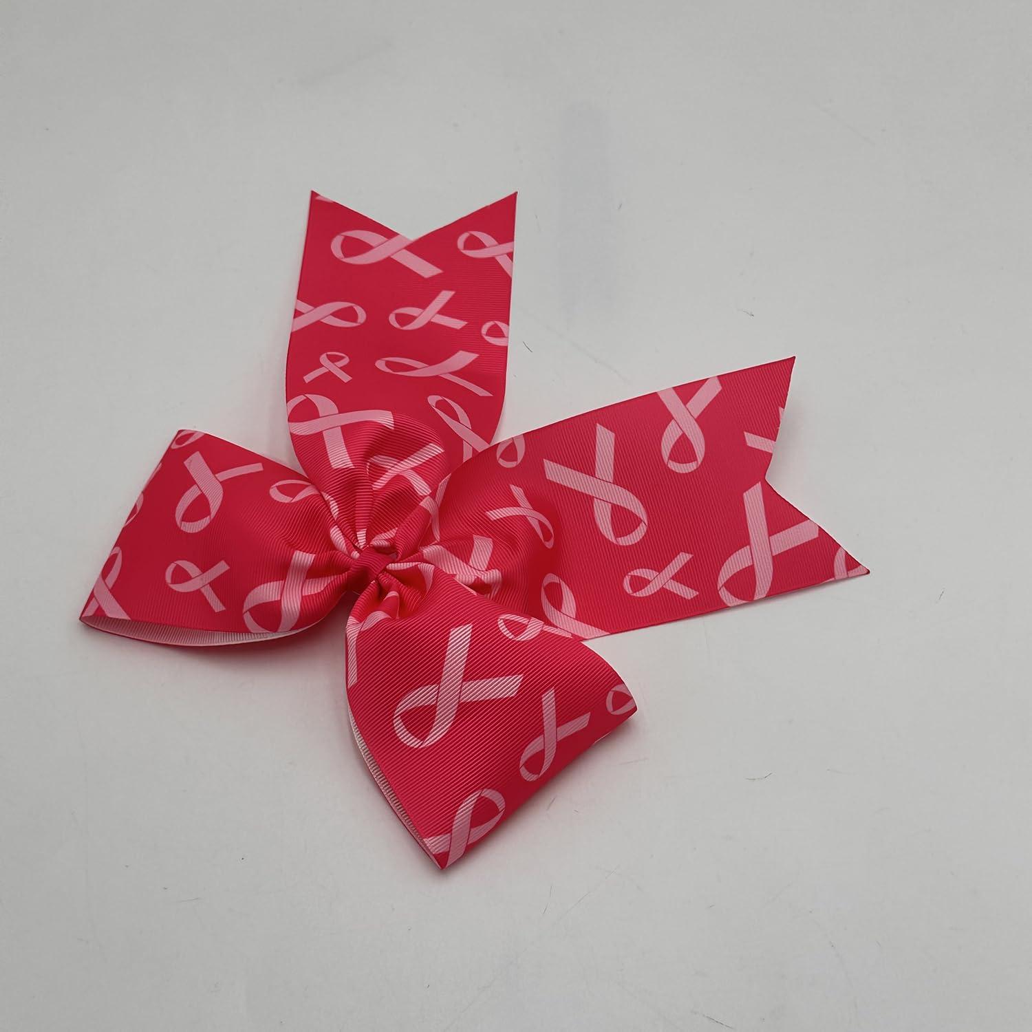 BBTDIN Pink Awareness Ribbon Hair Clips Breast Cancer Awareness Hair Bow Pink Ribbon Bow Pin BCA02 (C1)