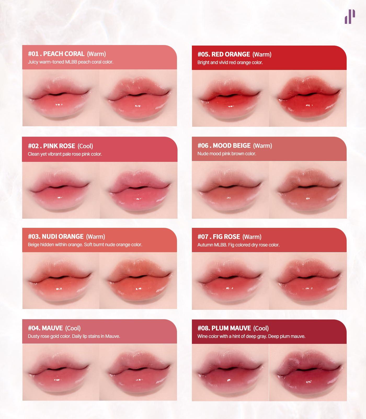 Heart Percent Heart Percent Dote On Mood Pure Glow Tint, Watery & Lightweight Moisturizing Lip Stain Long Lasting Liquid Lipstick 6.8g, 07. Fig Rose