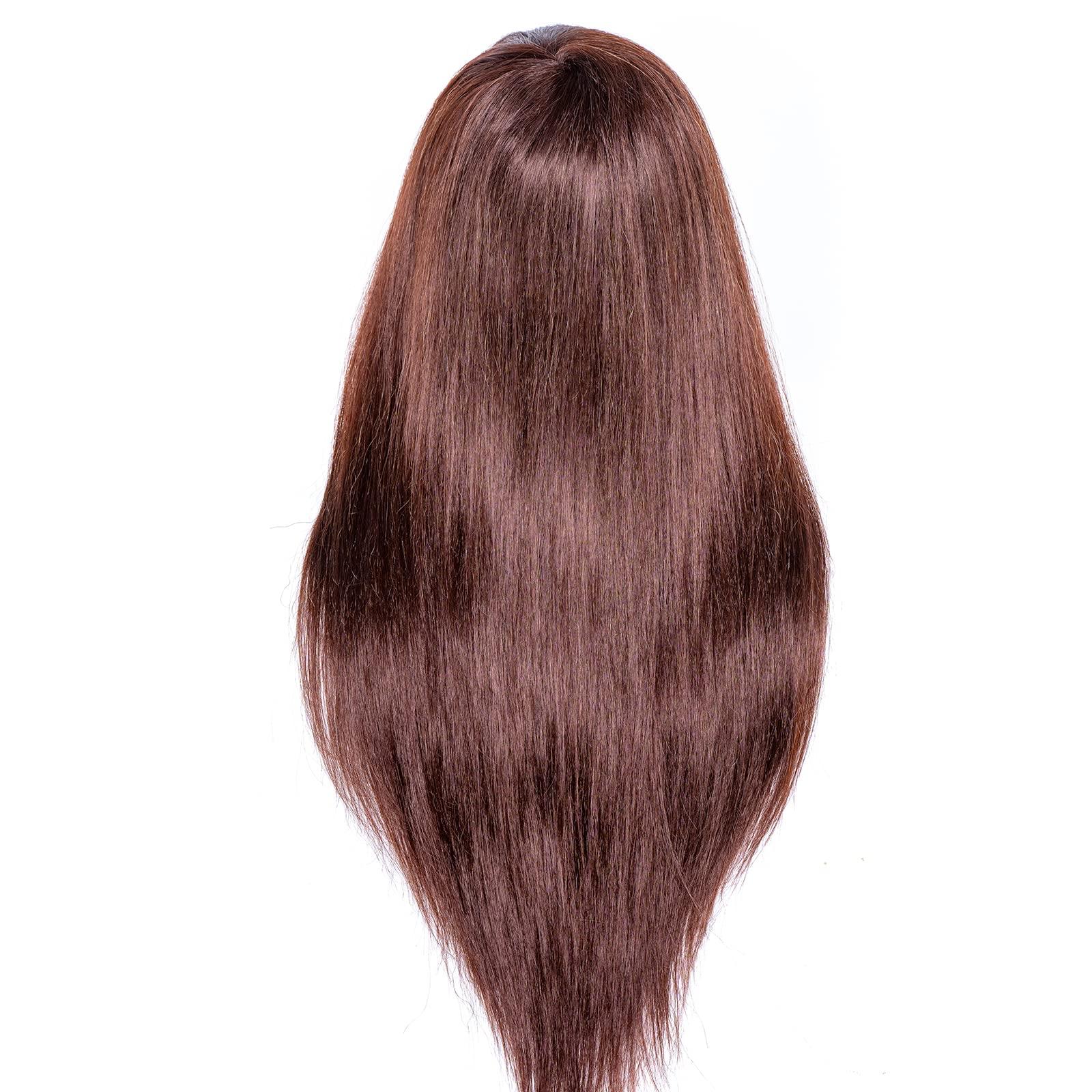 Pykisfp Mannequin Head with 60% Real Hair, Hairdresser Practice Training Head Cosmetology Manikin Doll Head with 9 Tools and Desktop Stand, Air Cushion Comb,Makeup On (Brown)