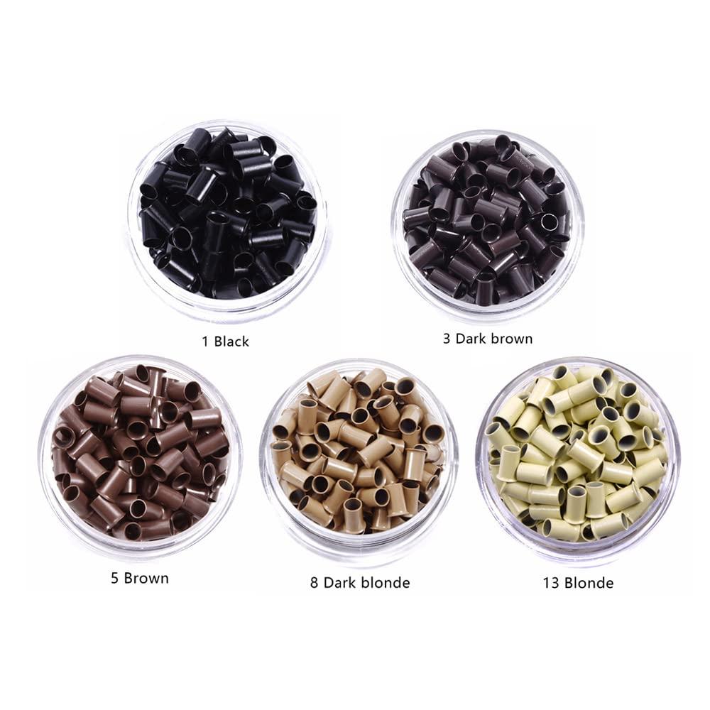 YANTAISIYU 500 Pcs Flare Euro Lock Copper Tubes Micro Rings Links Beads for I-Tip Human Hair Extensions 3.4x3.0X6.0mm (Dark brown)
