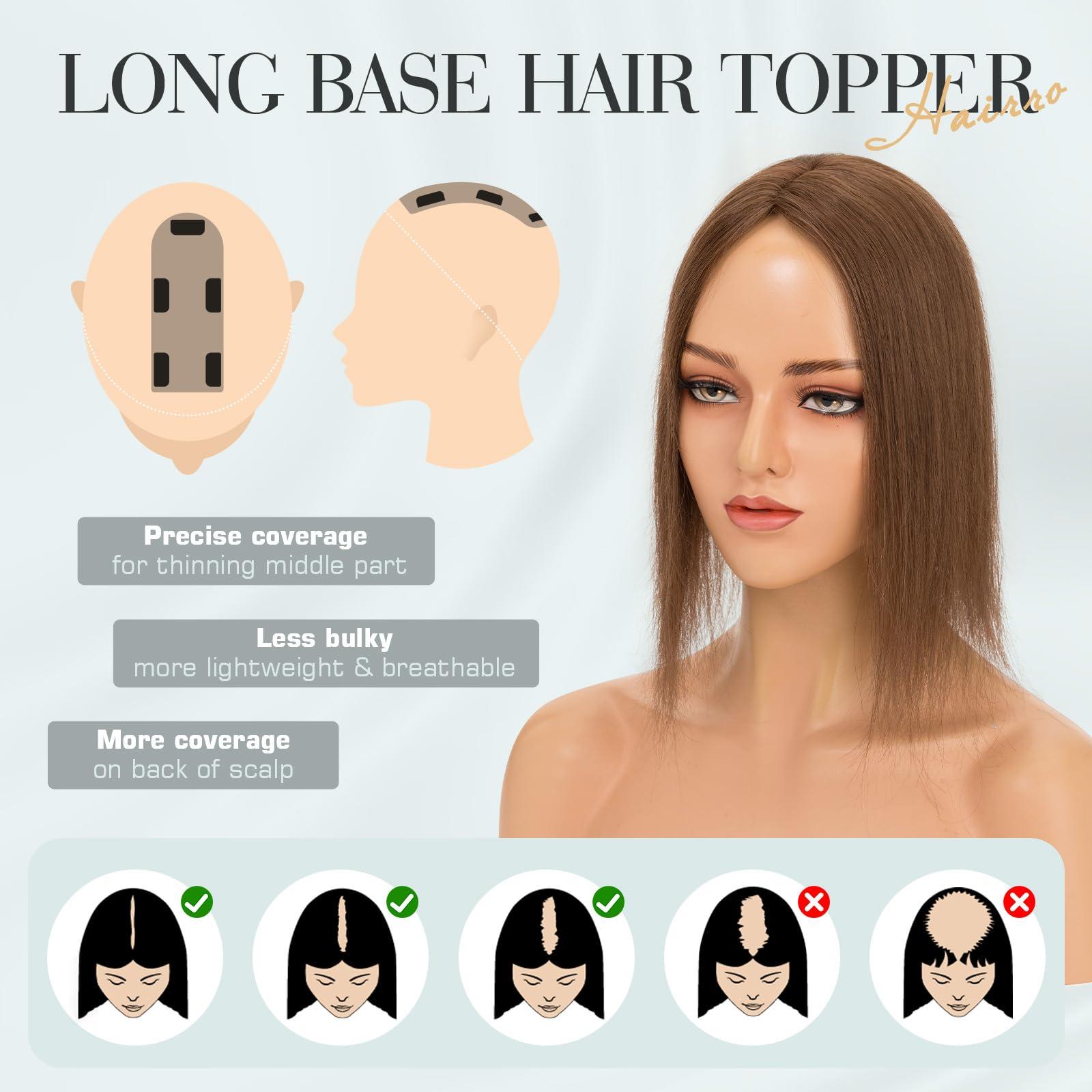 Hairro Hairro Hair Toppers For Women Real Human Hair Top Hair Pieces For Thinning Hair Short Topper Hairpiece Remy Toupee On Top Crown Topper Hair Extensions 12 Inches 41g #04 Medium Brown