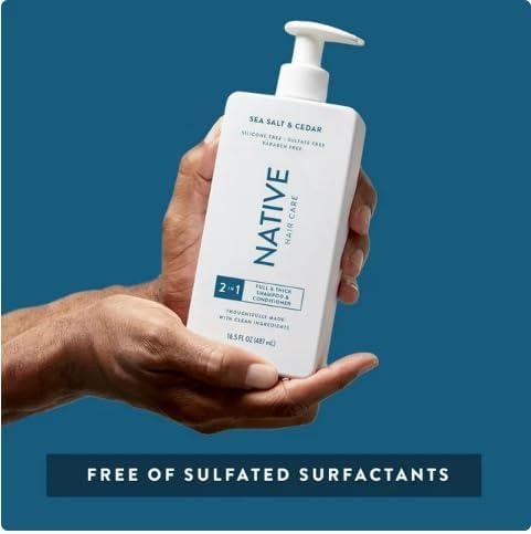 Hair Care And Body Wash Native - Hair and Body Wash - 2 in 1 Shampoo and Conditioner And Body Wash - Sea Salt & Cedar - Contain Naturally Derived Ingredients | All Hair - 16.5 and 18 FLOz - Pack Of 02