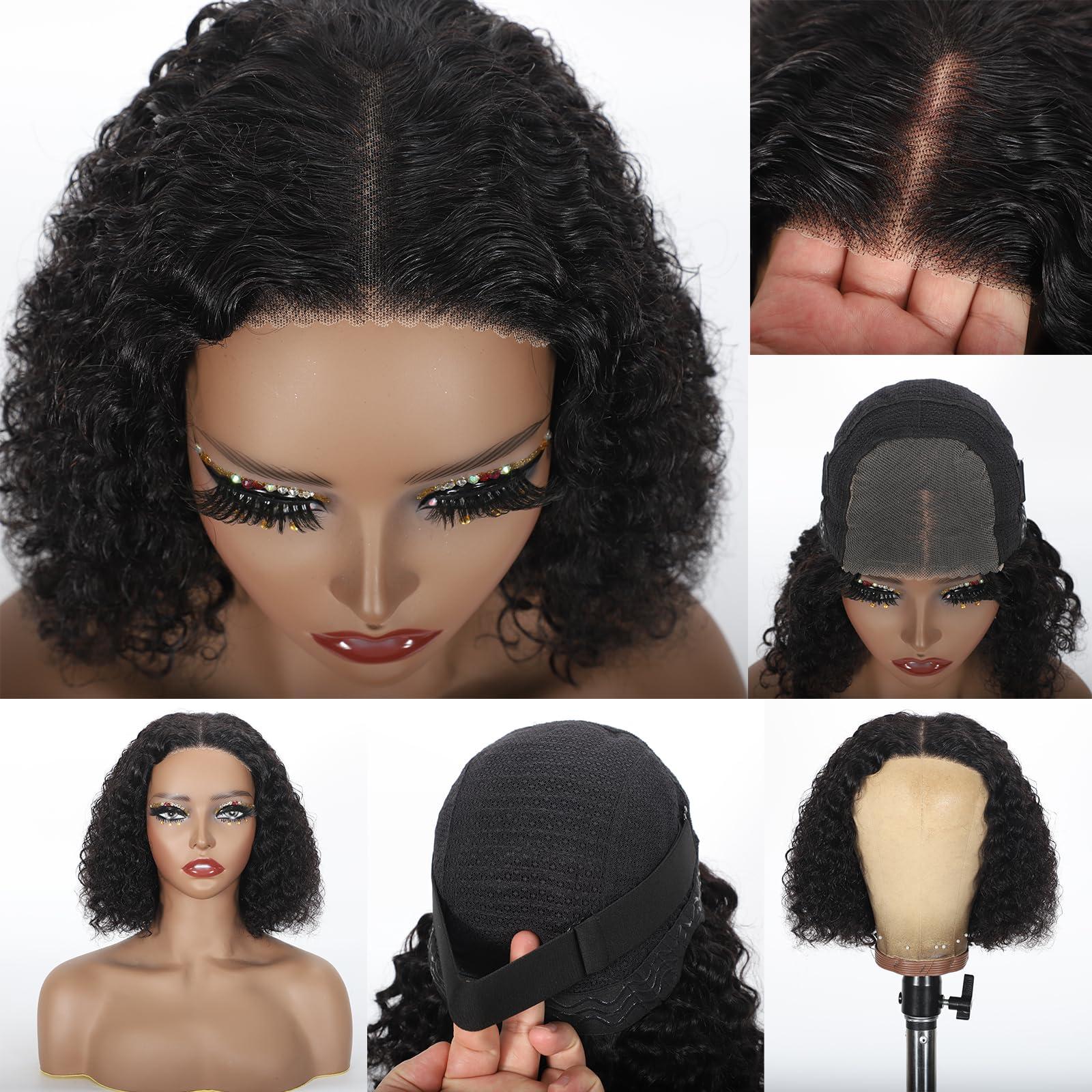 GIESWY GIESWY Curly Bob Wig Human Hair 4x4 Hd Lace Front Wigs Human Hair Wear and Go Glueless Wigs Human Hair Pre Plucked Pre Cut Short Kinky Curly Bob Wigs For Women 200% Density 10 inch
