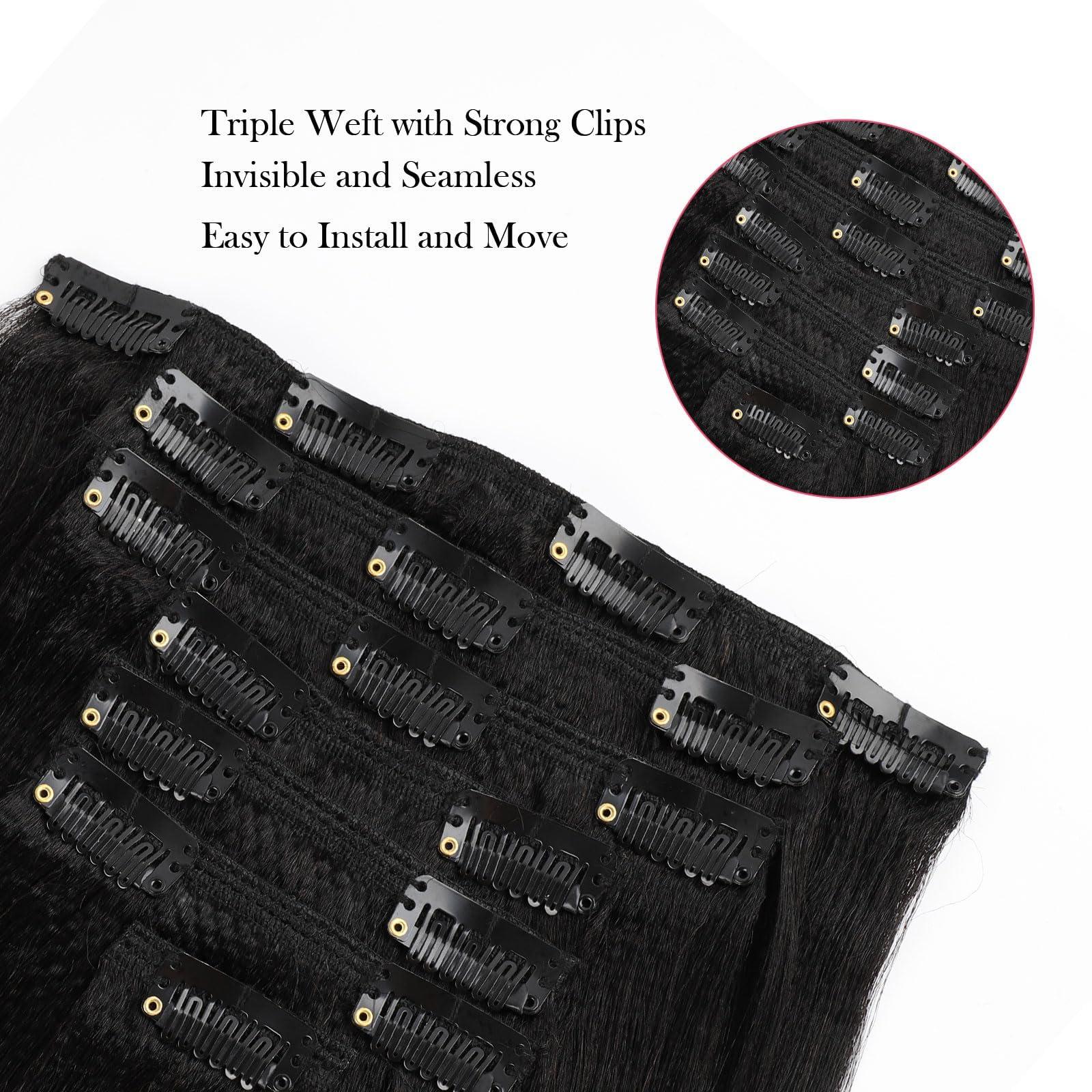 Sassina Sassina Italian Light Yaki Human Hair Clip in Extensions Natural Black Yaki Hair Clip ins for Black Women Human Hair 32 Inch Clip ins Human Hair Extensions for Full Head 120 Grams 7 Pcs with 17 Clips